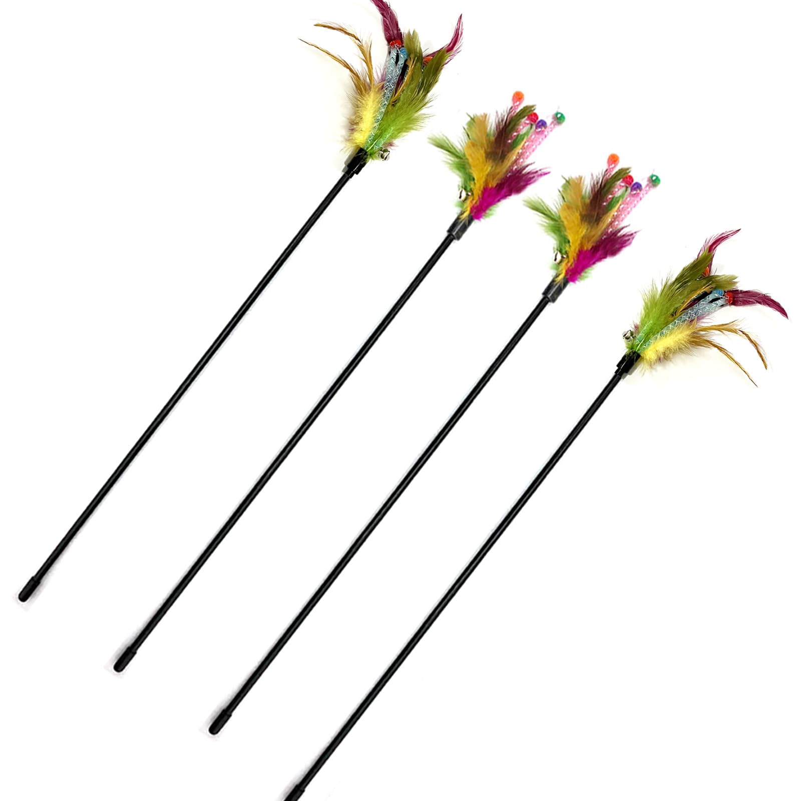4 PCS Interactive Cat Wand Toys with Feathers & Bells - 20