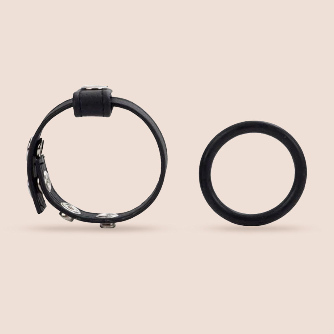 Premium Leather Ball Spreader Strap & Ring Combo Set - Adjustable BDSM Restraint for Bondage Play, Couples & Adult Toys
