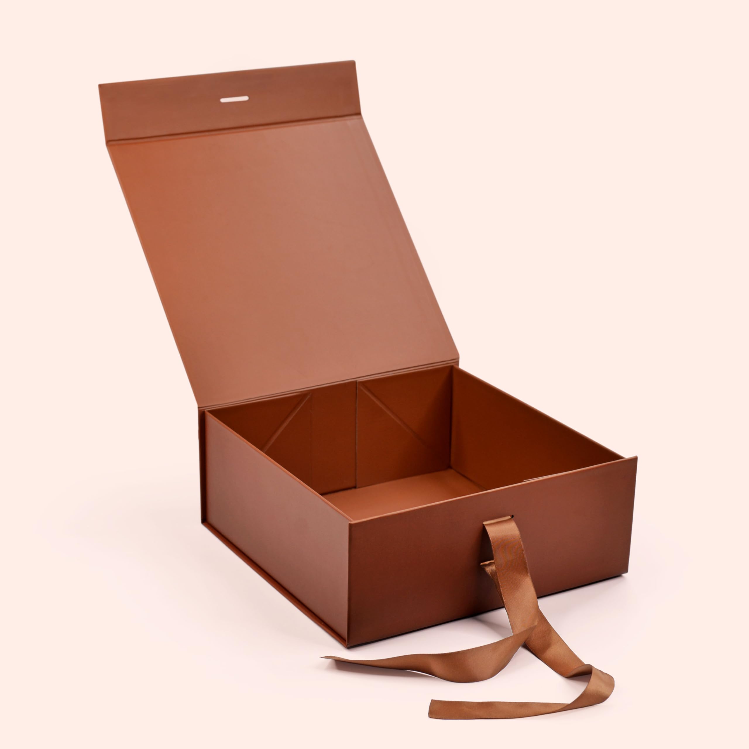 RBS® Medium Folding Gift Box - 1 Pack Glossy Brown Gift Packaging Box (26x26x10cm) with Ribbon for Birthdays, Weddings, Christmas | Reusable Multipurpose Hamper Box for Gifts, Storage & Home Decor