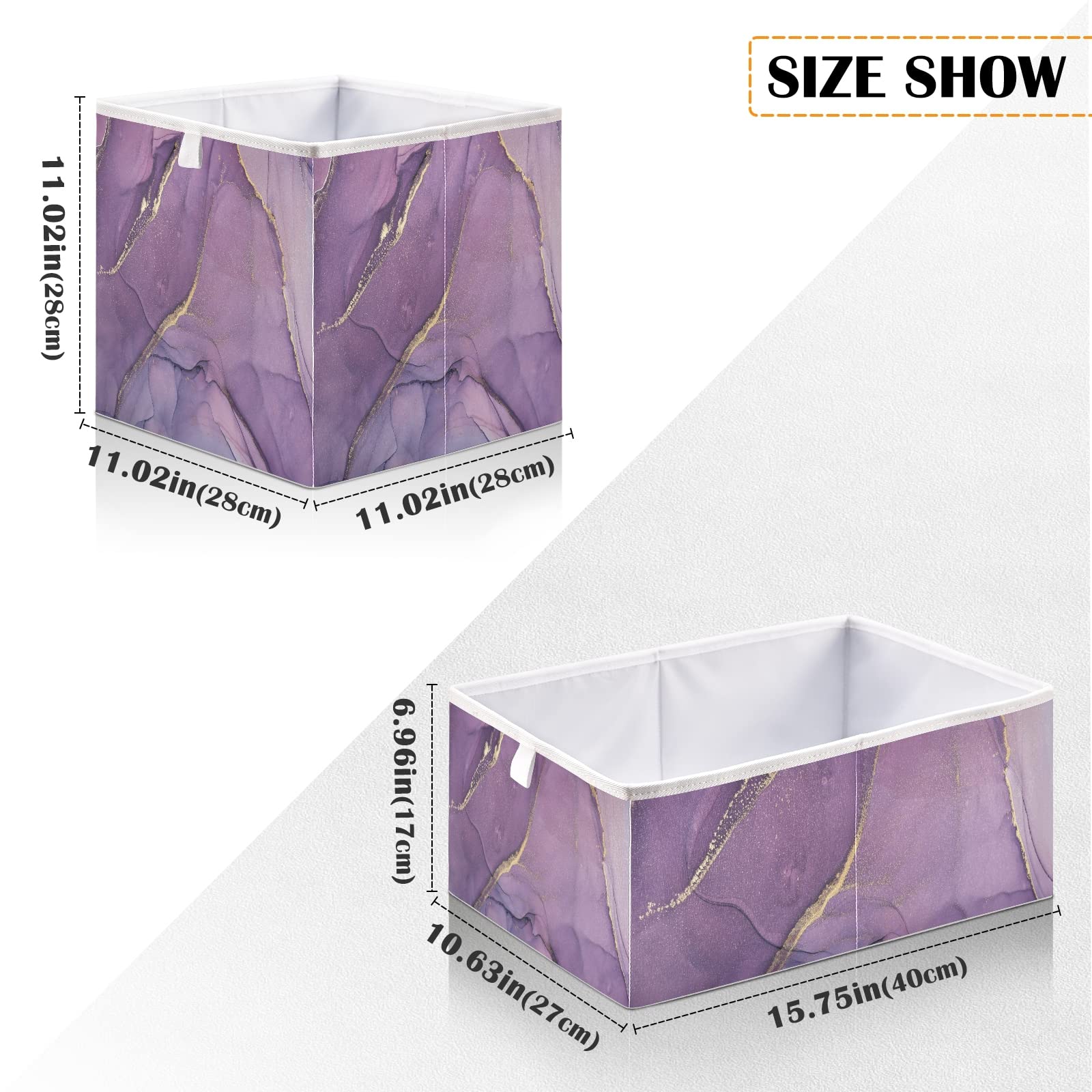 Gold & Purple Acrylic Paint Marble Art Rectangular Storage Basket - Collapsible Foldable Organizer Bin for Toys, Clothes, Nursery | Modern Home Decor & Easy Assembly