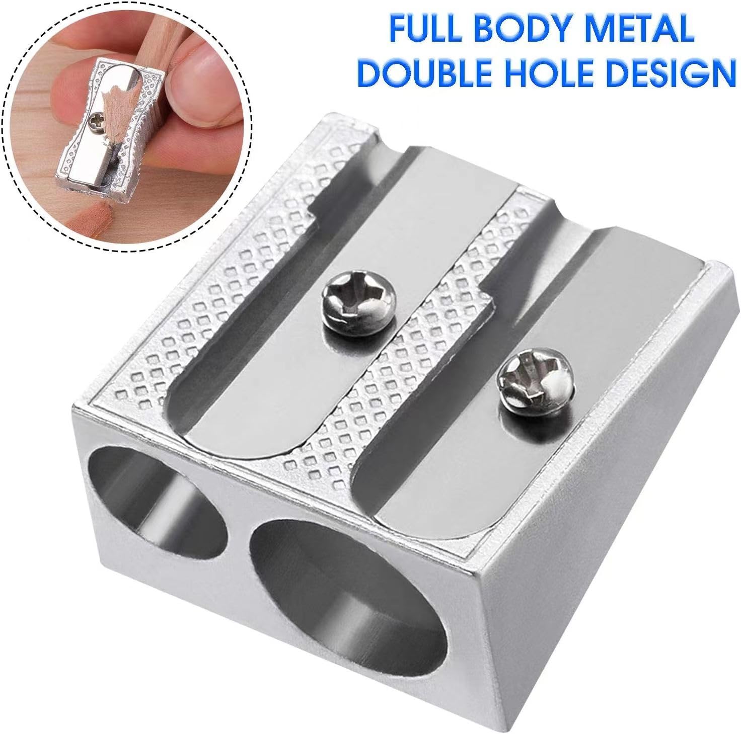 Metal Pencil Sharpeners 4pcs - Dual Hole for Graphite & Colored Pencils - Home & Office Use