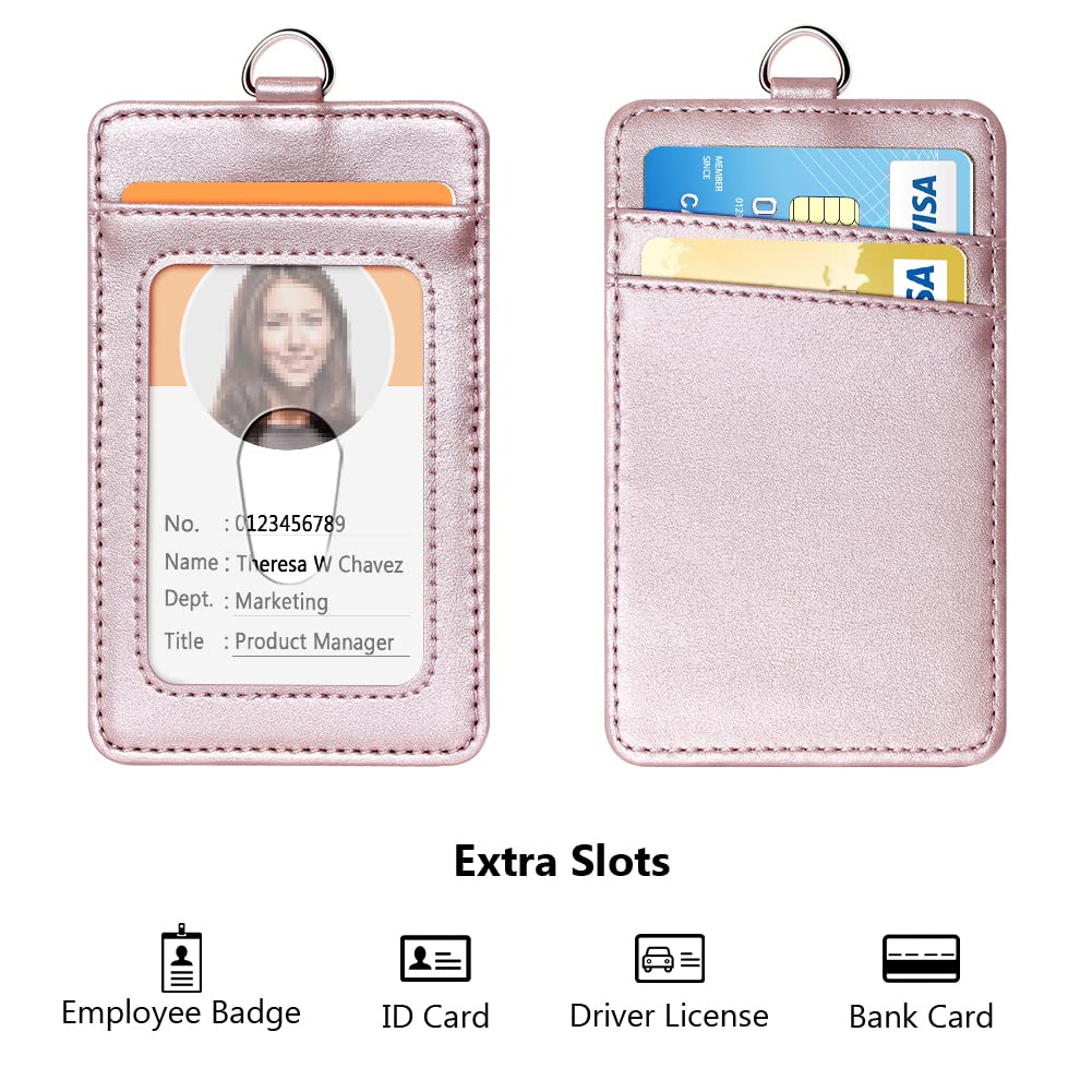 Leather Badge Holder with Retractable Lanyard - Office & School ID Card Accessory