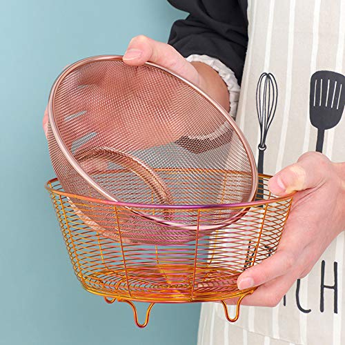 Stainless Steel Fruit Basket Bowl - Rose Gold Wire Storage Container for Kitchen, Bread, Vegetables | Durable & Stylish Design for Countertop, Dining Table, and Party Serving