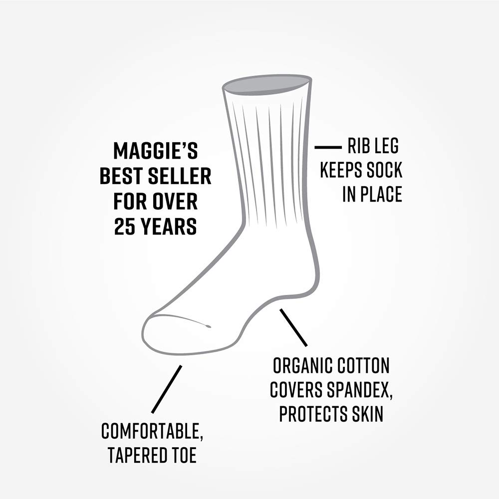 Maggie's Organics Unisex Organic Cotton Crew Socks - 6 Pairs Pack - Soft, Breathable & Comfortable for Everyday Wear - Perfect for Work, Hiking & Casual Outfits