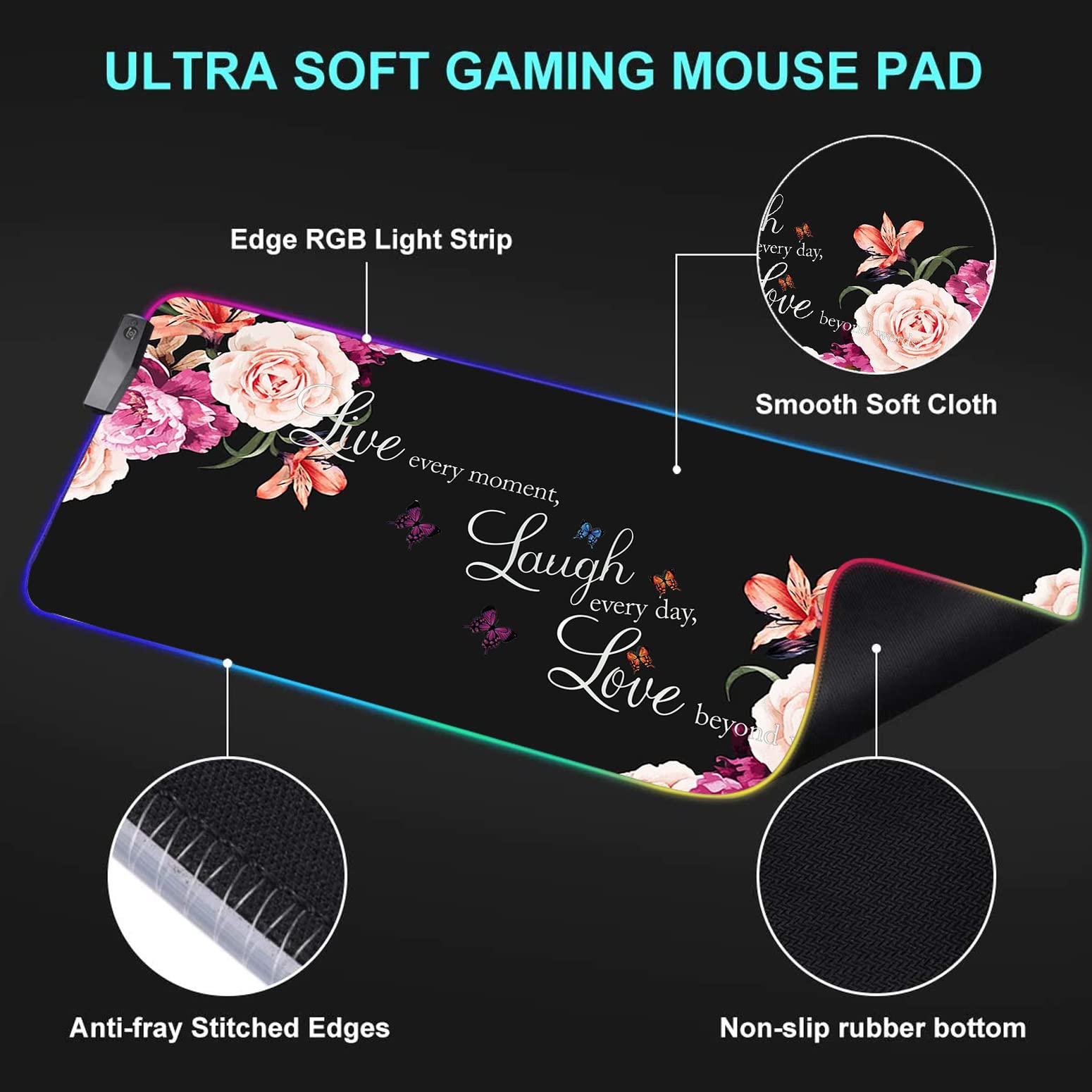 RGB Gaming Mouse Pad with LED Lights - Large Non-Slip Desk Mat for Keyboard & Mouse - Perfect for PC Gaming, Office Work & Streaming Setups - Waterproof & Durable Surface for Enhanced Gaming Experience