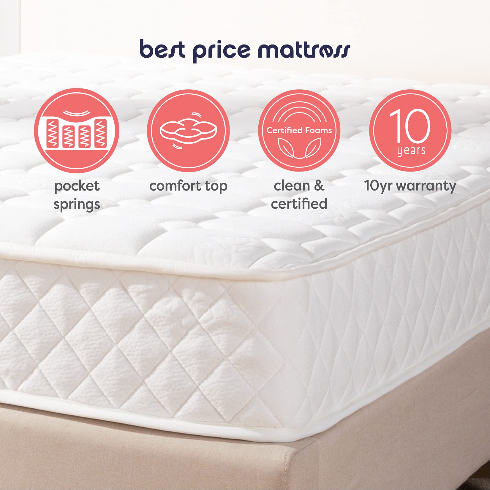 Best 8 Inch Tight-Top Pocket Spring Mattress - Motion Isolation Individually Wrapped Coils, Comfort Foam Layer, CertiPUR-US Certified - Full Size White Mattress for Bedroom, Guest Room & Dormitory