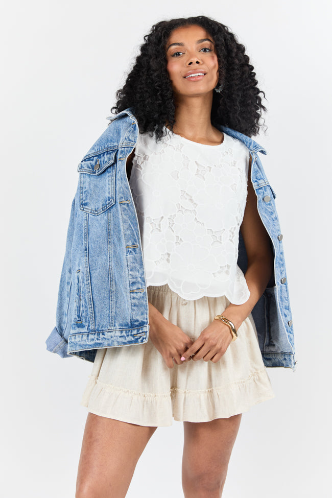 Right Through Me Ivory Eyelet Tank Top - Women's Lace Trim Camisole for Summer, Beach & Casual Outfits