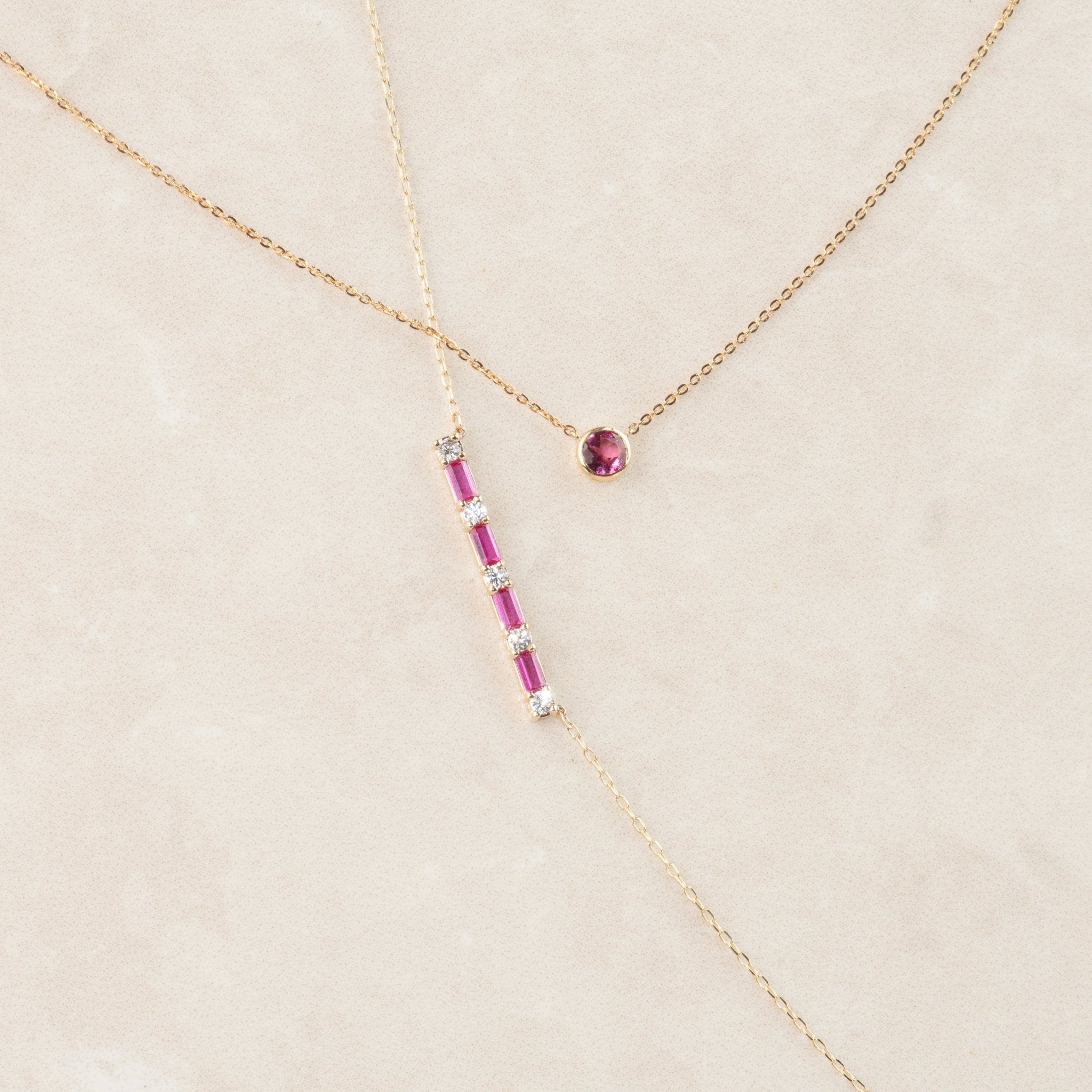 14k Yellow Gold Pink Tourmaline Station Necklace - Bezel Set Gemstone Jewelry for Women, Perfect for Valentine's Day Gifts & Everyday Elegance