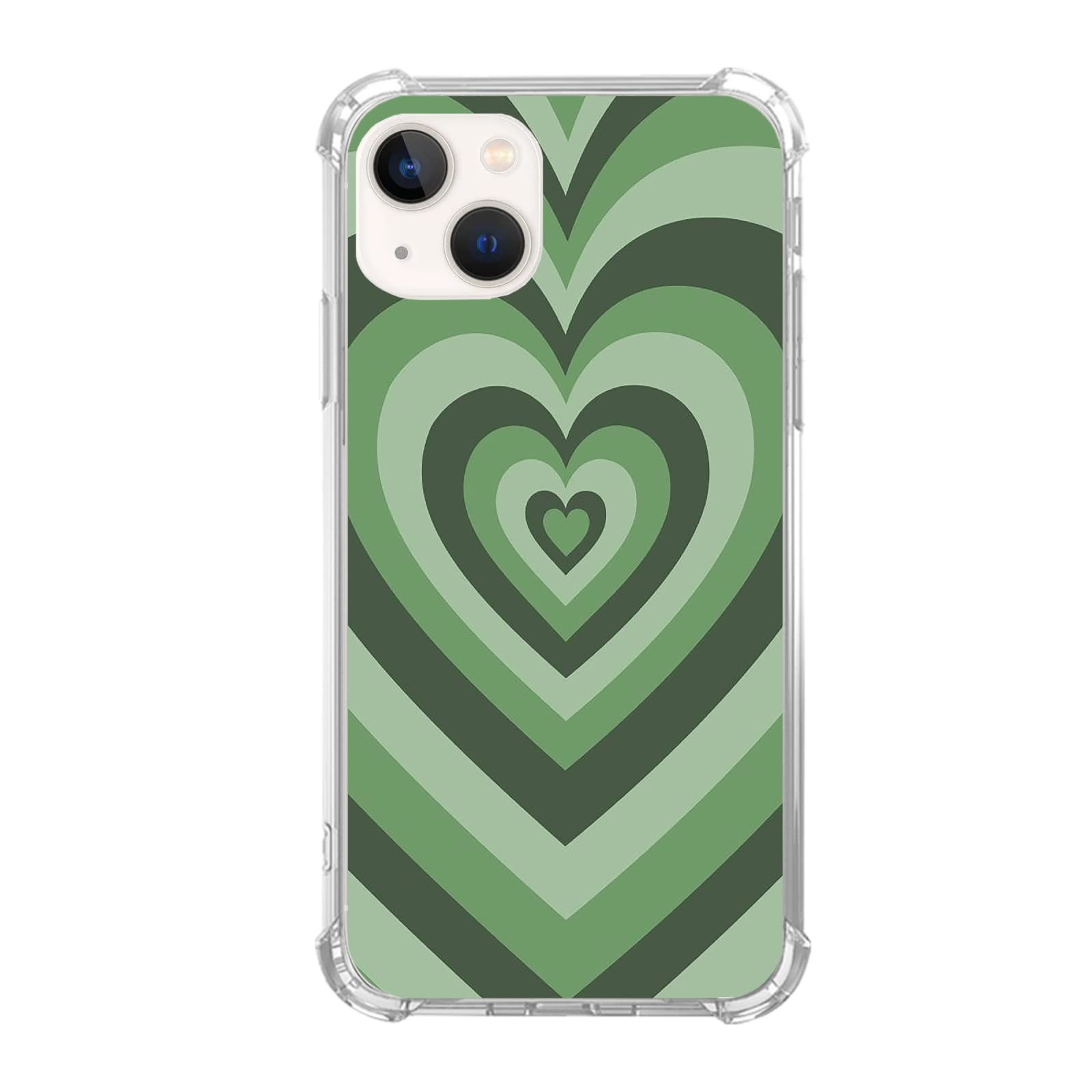 Sage Green Heart iPhone 13 Case - Trendy Aesthetic TPU Bumper Cover for Women & Men - Cute Protective Phone Case for Daily Use, Work, and Travel