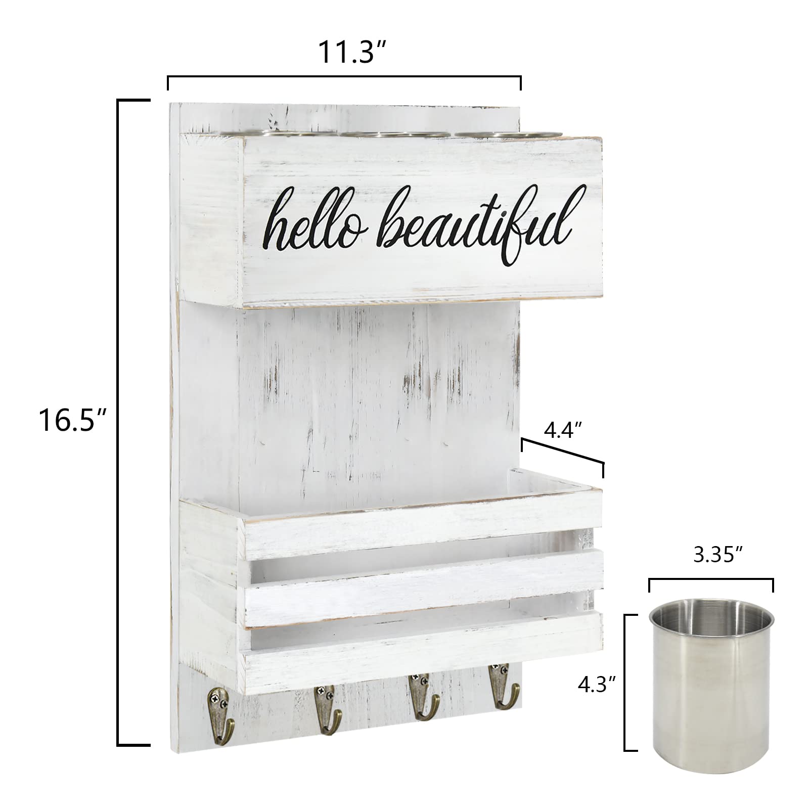 Rustic Wooden Wall Mounted Hair Tool Organizer with 2 Layers - Hair Dryer Holder & Styling Tool Storage for Bathroom - Perfect for Organizing Hair Accessories, Makeup & Toiletries - Ideal for Small Bathrooms, Vanities & Salon Style Spaces