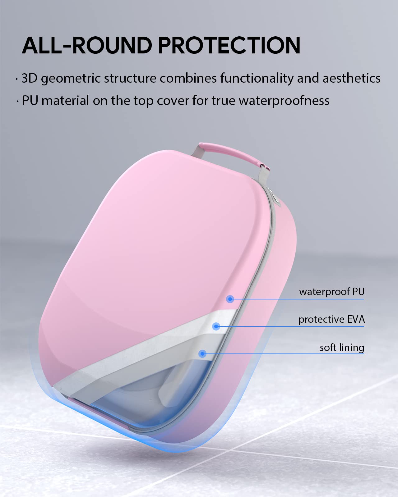 Aubika Hard Travel Carrying Case for Meta Quest 3S, Quest 3, Oculus Quest 2, Pico 4, Quest Pro & Vision Pro VR Headsets - Compatible with Elite & Battery Head Straps - Protective Pink Storage Case for Travel, Gaming & Home Use