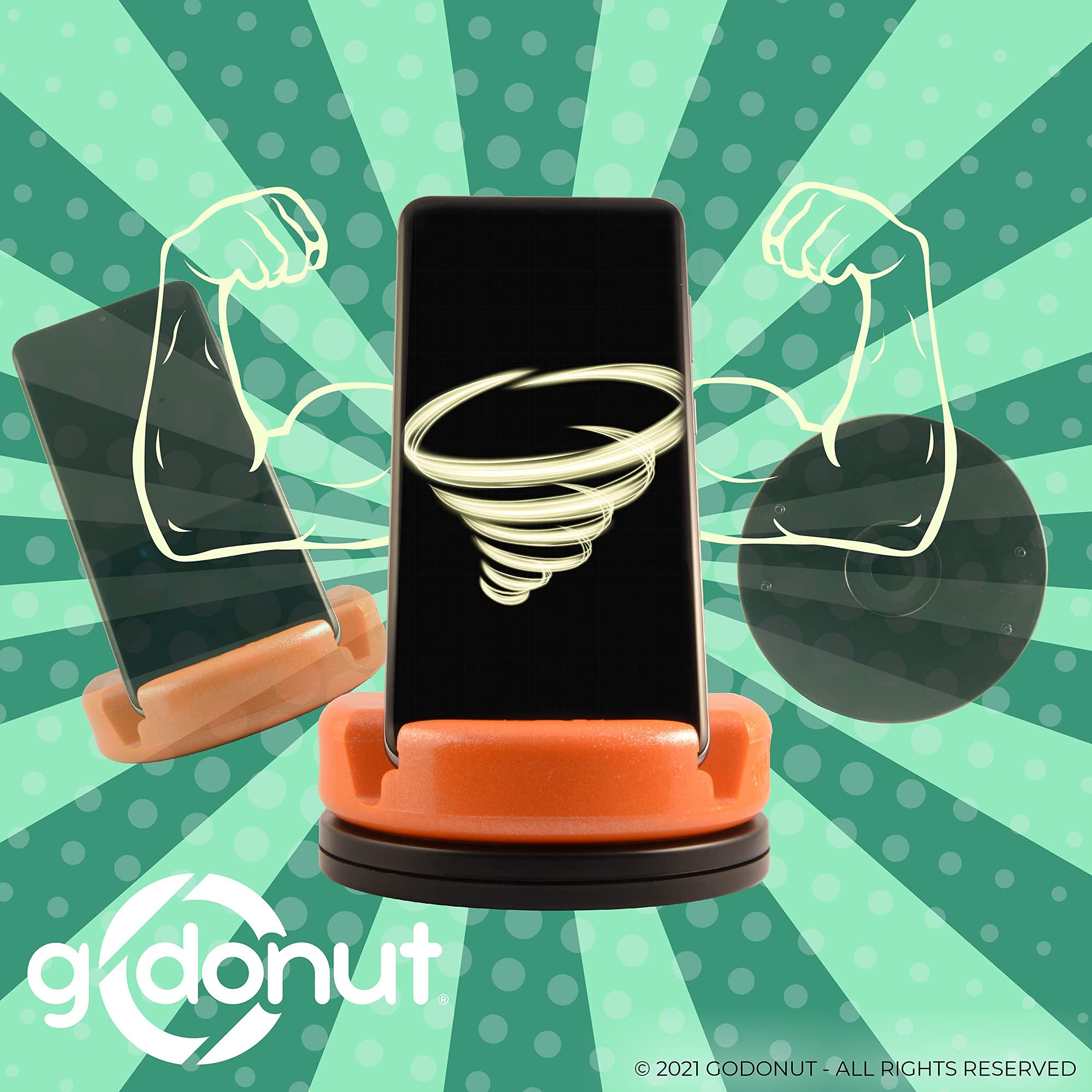 GoDonut Glazed 360 Swivel Phone Stand - Portable Phone Holder for iPhone, Tablet & Smartphones - Adjustable Desk & Travel Mount - Orange - Perfect for Office, Bedroom & Car Use