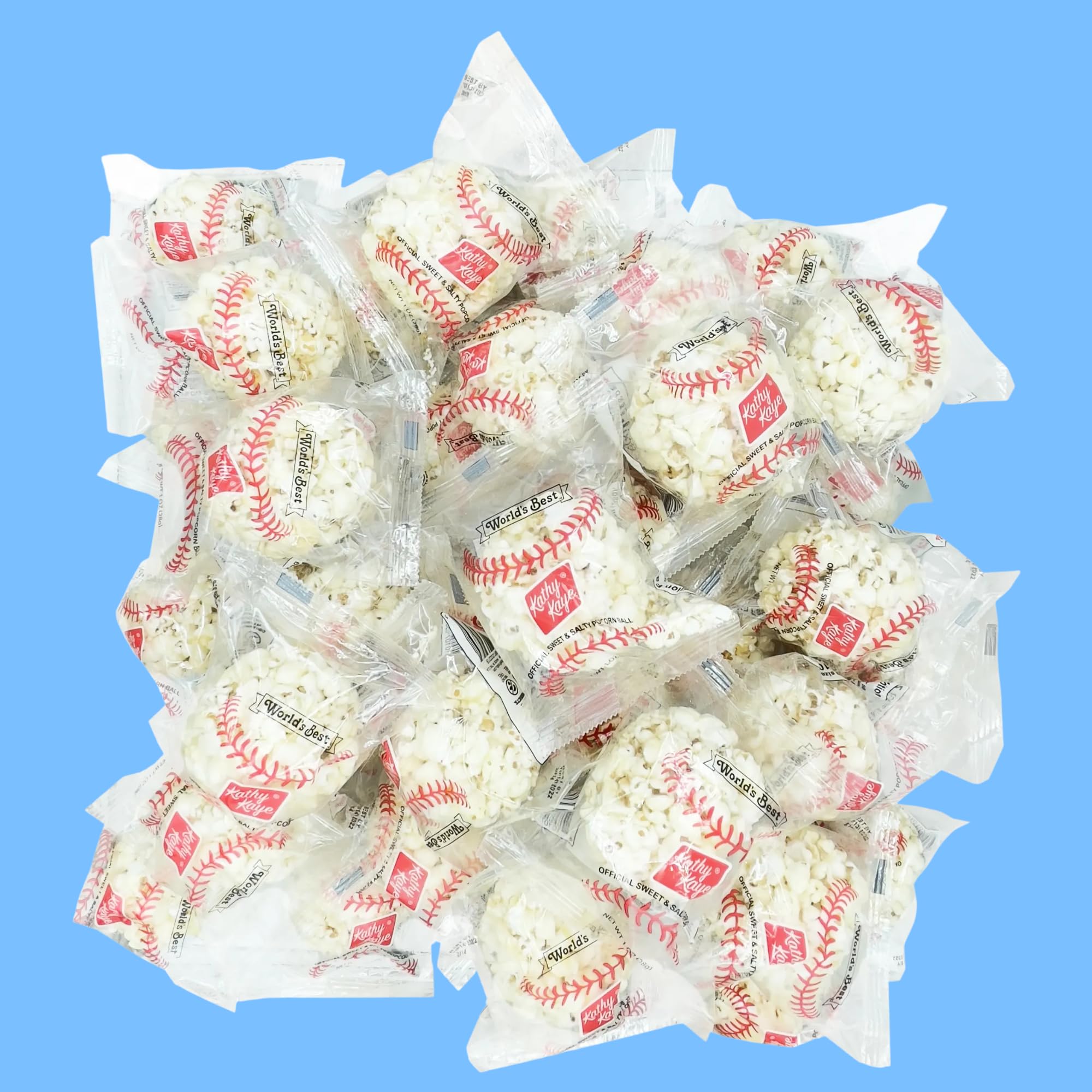 Kathy Kaye Baseball Themed Popcorn Balls - 8 Individually Wrapped Salty Snacks (8oz) - Perfect for Sports Parties, Game Day Snacks & Team Treats