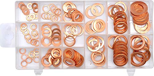 150 PC Copper Washer Assortment Kit - YT-06871 - Sealing & Plumbing Repair Washers for Automotive, HVAC, and DIY Home Improvement Projects