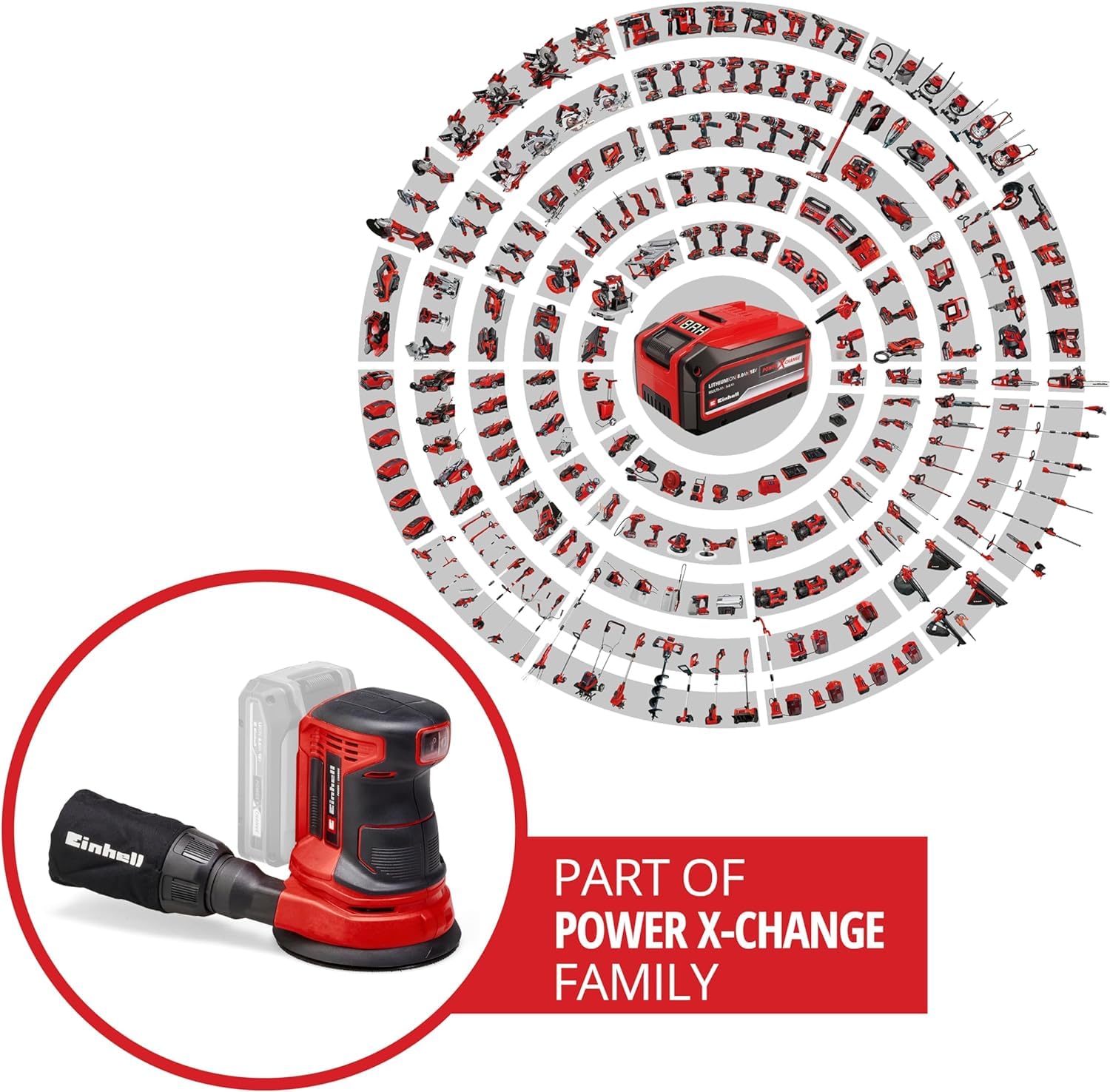 Einhell TE-RS 18 Li-Solo Power X-Change Cordless Random Orbit Sander - 18V Lithium-Ion Battery (Not Included) with Speed Control & Micro Hook-and-Loop Fastening - Includes 1x P80 Sandpaper - Perfect for Woodworking, DIY Projects & Surface Preparation