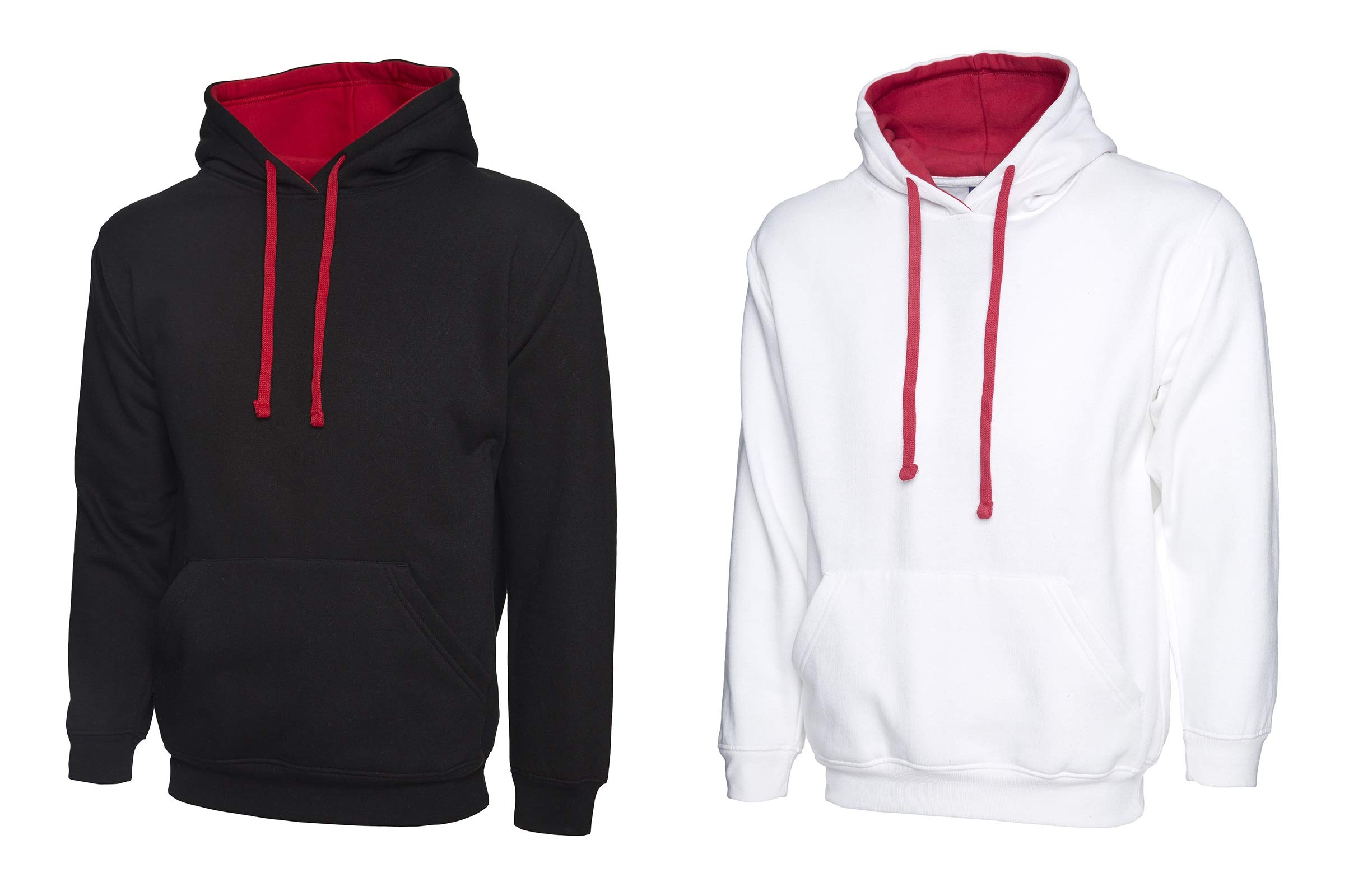 Uneek Men's Plain Contrast Hooded Sweatshirt - White/Fuchsia Pullover Hoodie | Casual Streetwear for Men | Perfect for Gym, Lounge & Everyday Wear