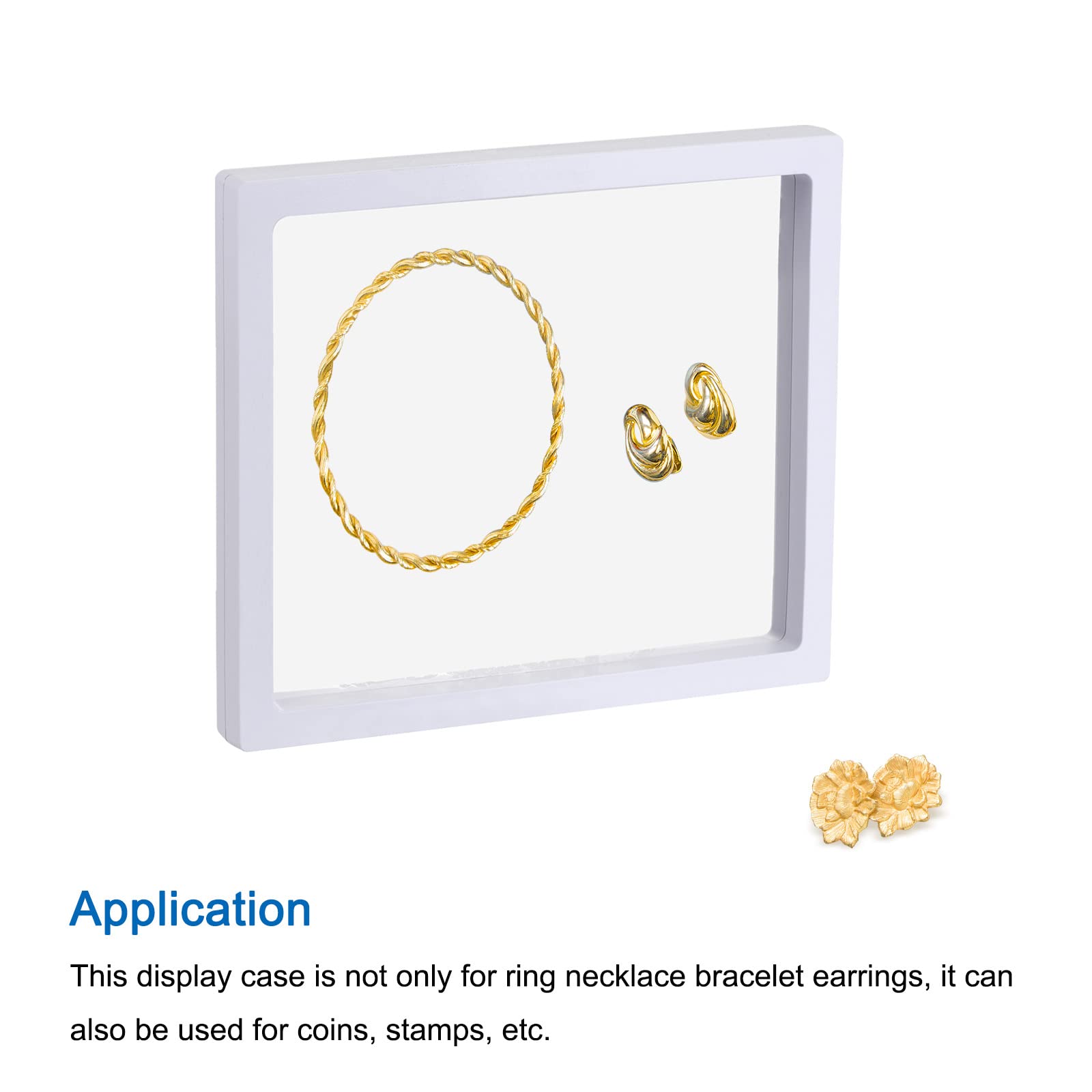 3D Floating Frame Jewelry Display Stand - 7.09x7.09x0.79 Inch White Acrylic Showcase Box for Rings, Necklaces, Bracelets & Earrings (Pack of 3) - Perfect for Retail Stores, Wedding Displays & Jewelry Photography