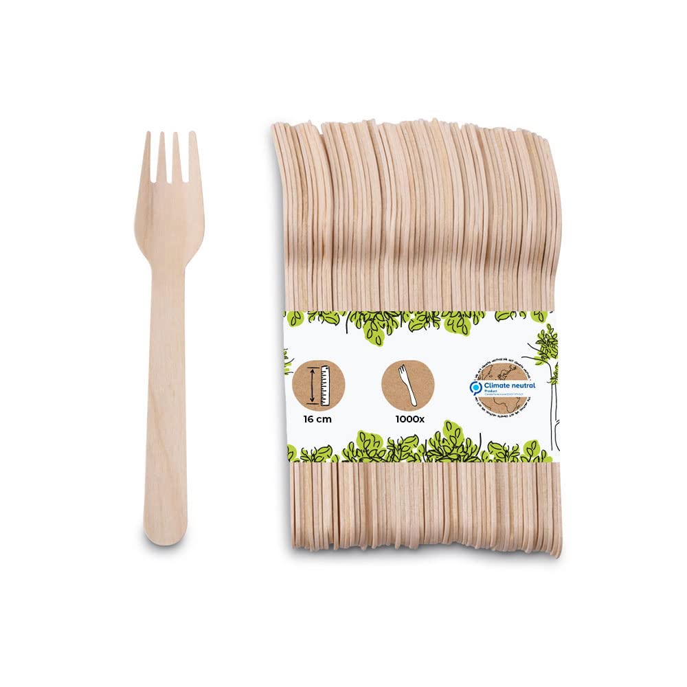 BIOZOYG 1000 Pcs 6.5 Inch Disposable Wooden Forks - Biodegradable Eco-Friendly Cutlery Set for Parties, BBQs, Picnics, Camping & Outdoor Dining - Sustainable Wood Utensils for Home, Restaurant & Catering Events
