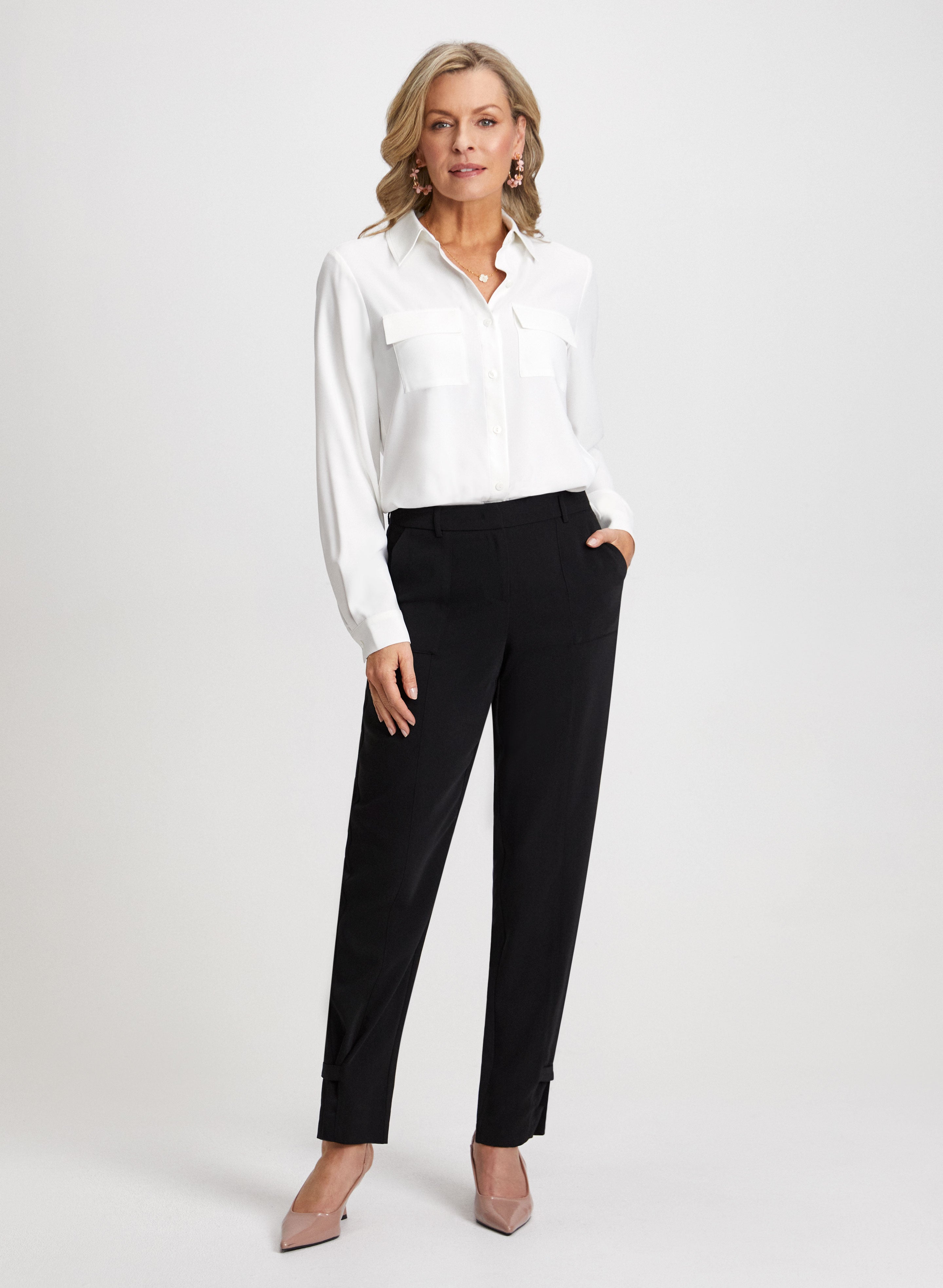 Stylish Flap Pocket Shirt & Slim Fit Tapered Leg Pants Set - Casual Office Wear & Business Travel Outfit for Men