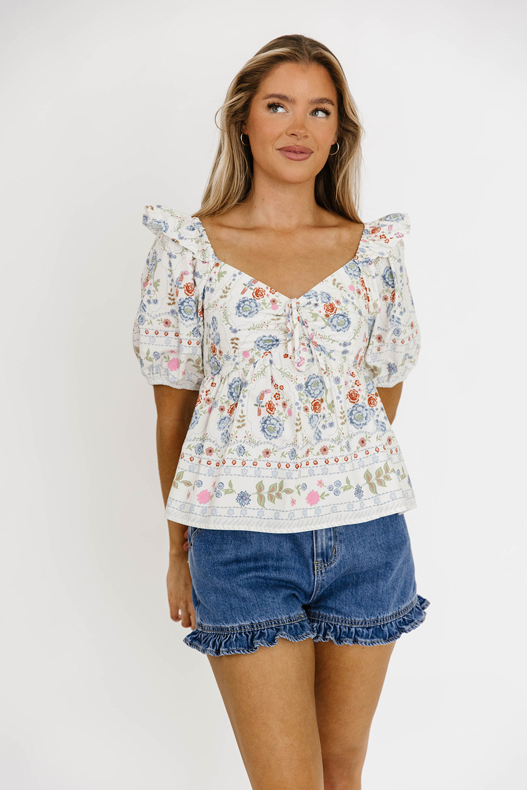 Kalani Women's Denim Ruffled Hem Shorts - Stylish High Waist Distressed Jean Shorts for Summer, Casual Outfits & Beach Vacations