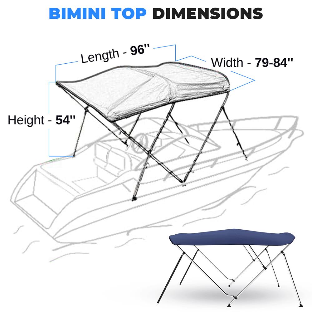 4 Bow Bimini Top for Boats - UV-Resistant Waterproof Boat Canopy - Perfect for Pontoon, Fishing & Deck Boats - Sun Shade for Outdoor Marine Use