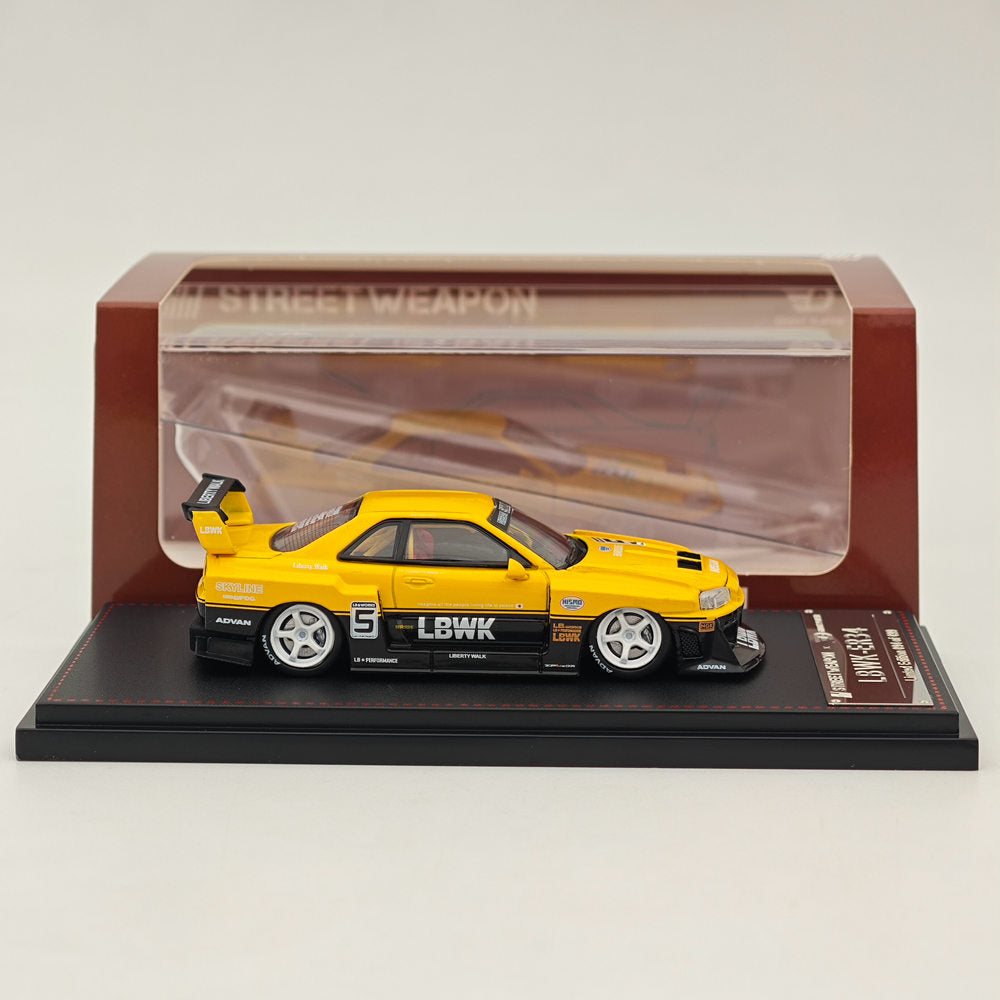 1/64 Scale Street Weapon Nissan GT-R ER34 #5 LBWK Yellow Diecast Model Car - Collectible Toy Car for Adults & Kids - Perfect for Display, Gifts, and Racing Enthusiasts