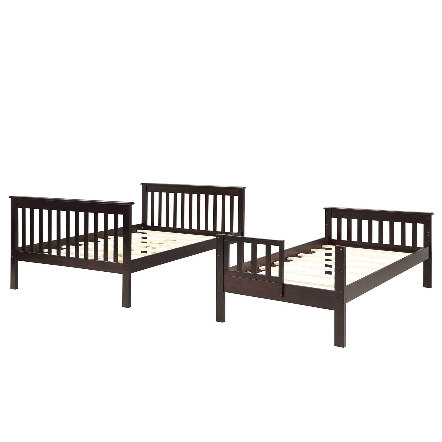 Rhomtree Twin Over Full Bunk Bed with Stairs & 4 Storage Shelves - Espresso Wood Loft Bed for Kids & Guests | Space-Saving Bedroom Furniture for Small Rooms & Sleepovers
