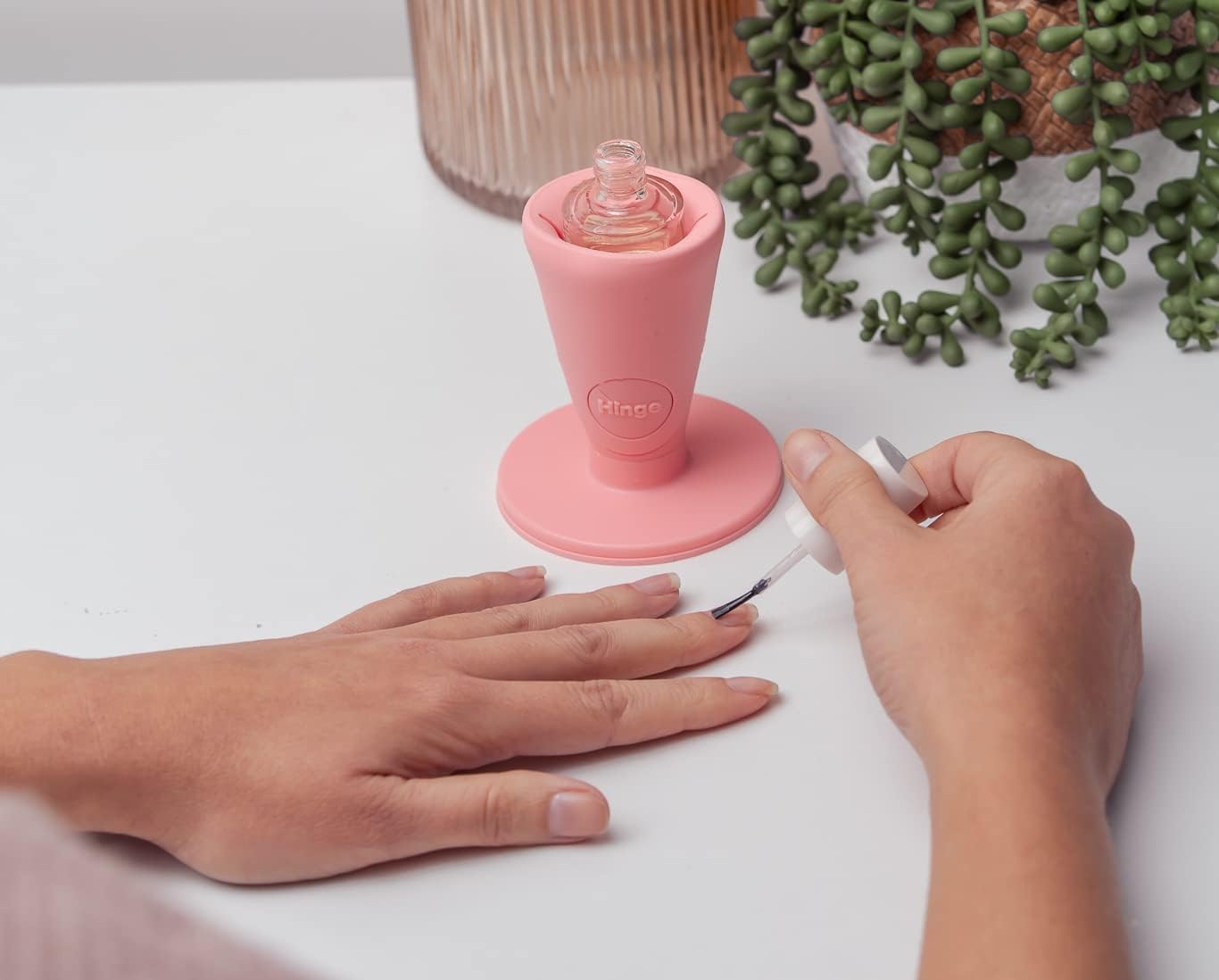 Tweexy Hinge Untippable Nail Polish Bottle Holder - Anti-Spill Nail Polish Stand with Tilted Design & IntelliStick Airlock Suction | Perfect for DIY Manicures, Nail Art, and Home Salon Use | Nail Polish Accessories (Blush)