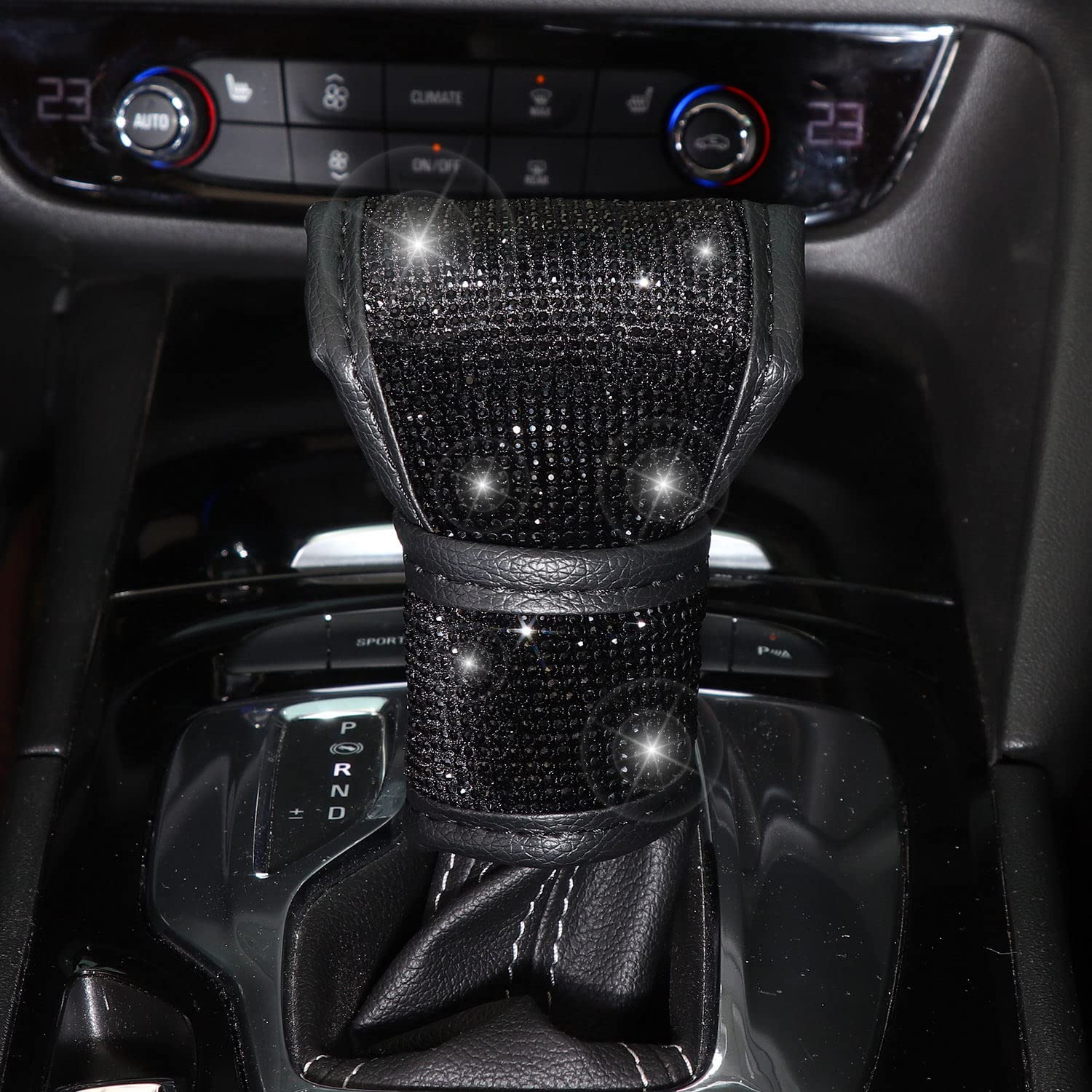 7-Piece Black Crystal Diamond Car Accessories Set for Women - Seat Belt Covers, Gear Shift Cover, Push Start Button Ring & Coasters (15 inch) | Luxury Car Interior Decor & Gift for Her | Perfect for Sedans, SUVs & Daily Commuting