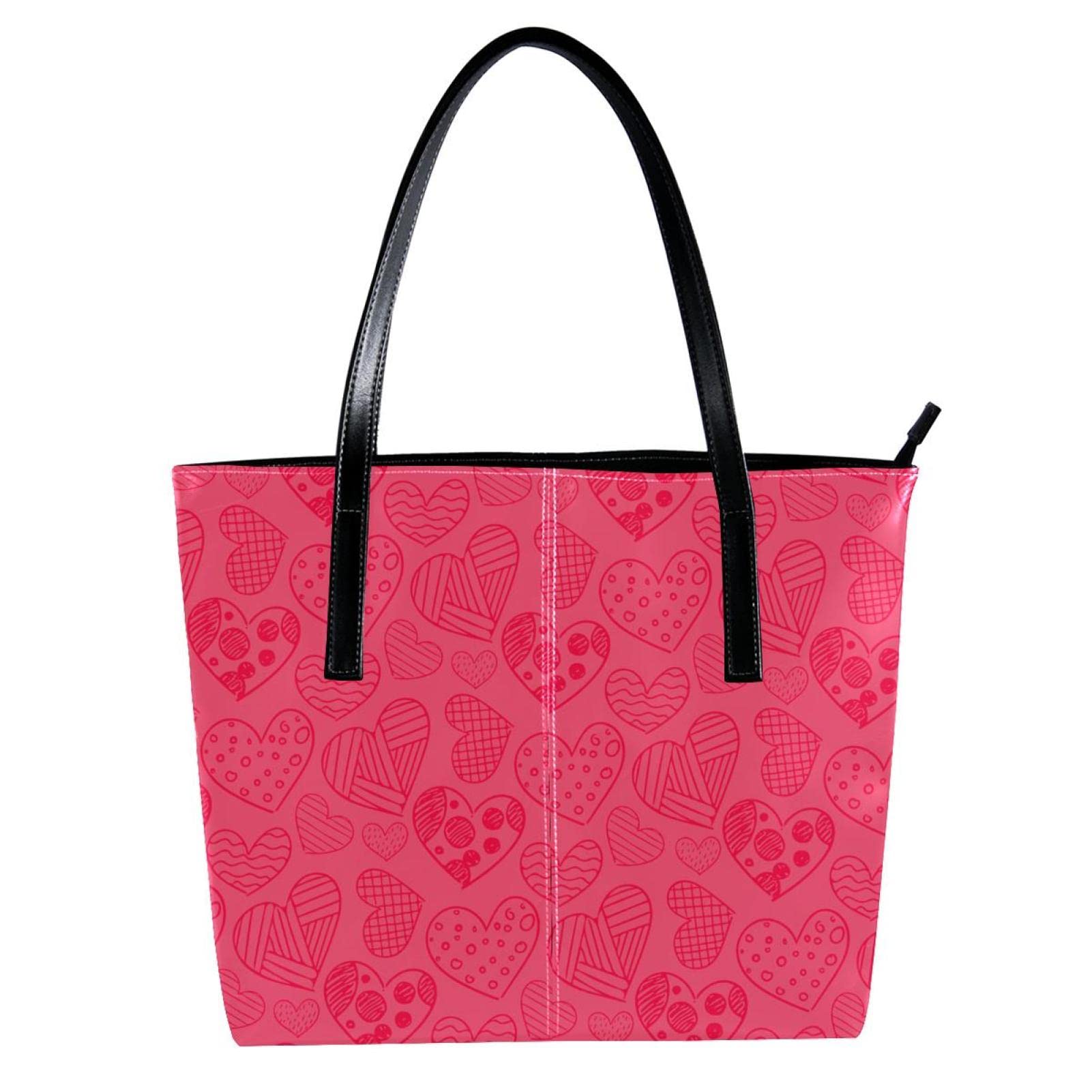 Stylish Red & Black Heart Print Leather Tote Bag for Women - Large Capacity Handbag, Durable Shoulder Purse for School, Work & Daily Use