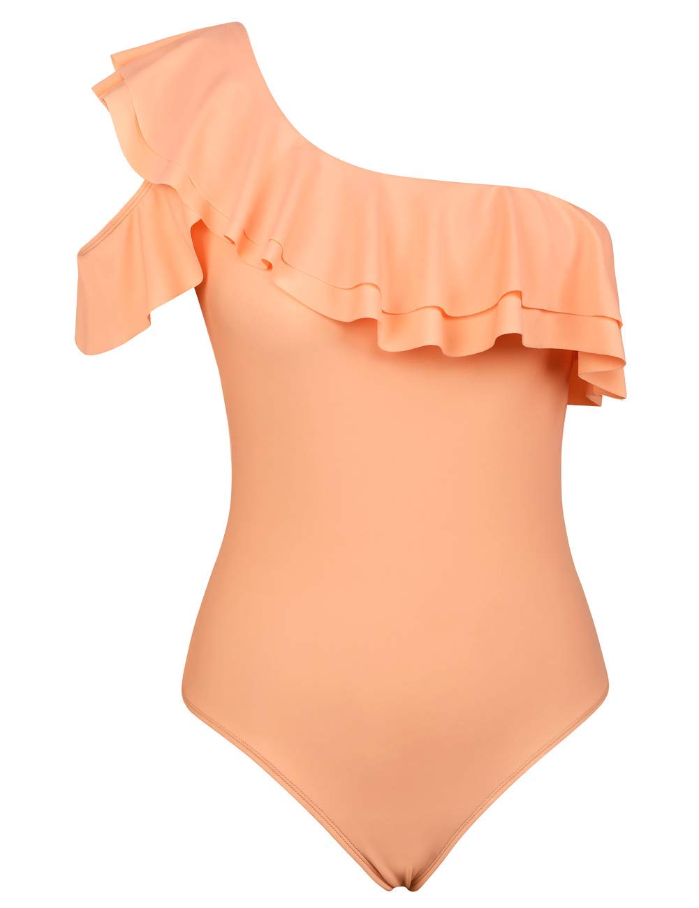 Hilor Women's One Shoulder Asymmetric One Piece Swimsuit with Ruffles - Sexy Bathing Suit for Beach, Pool Party & Summer Vacation
