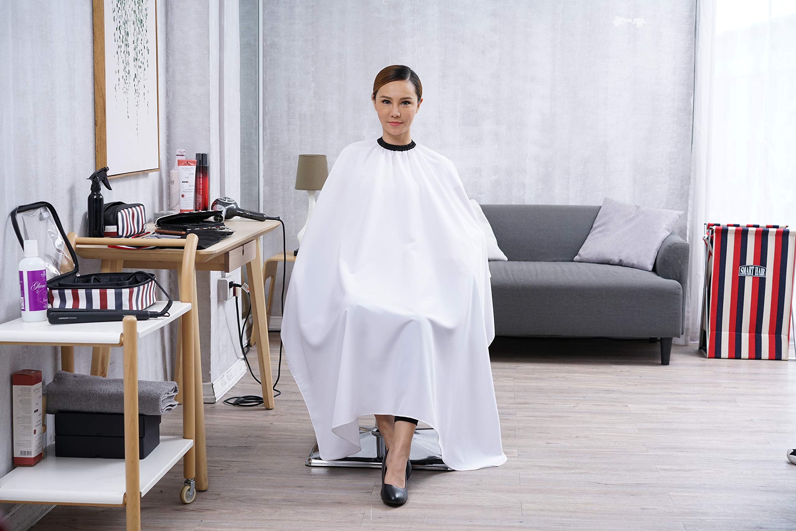 Professional Hair Cutting Salon Barber Apron - 54x62 Inch White Polyester Cape for Hairdressing, Hair Styling & Coloring | Waterproof & Durable for Salon, Home & Professional Use