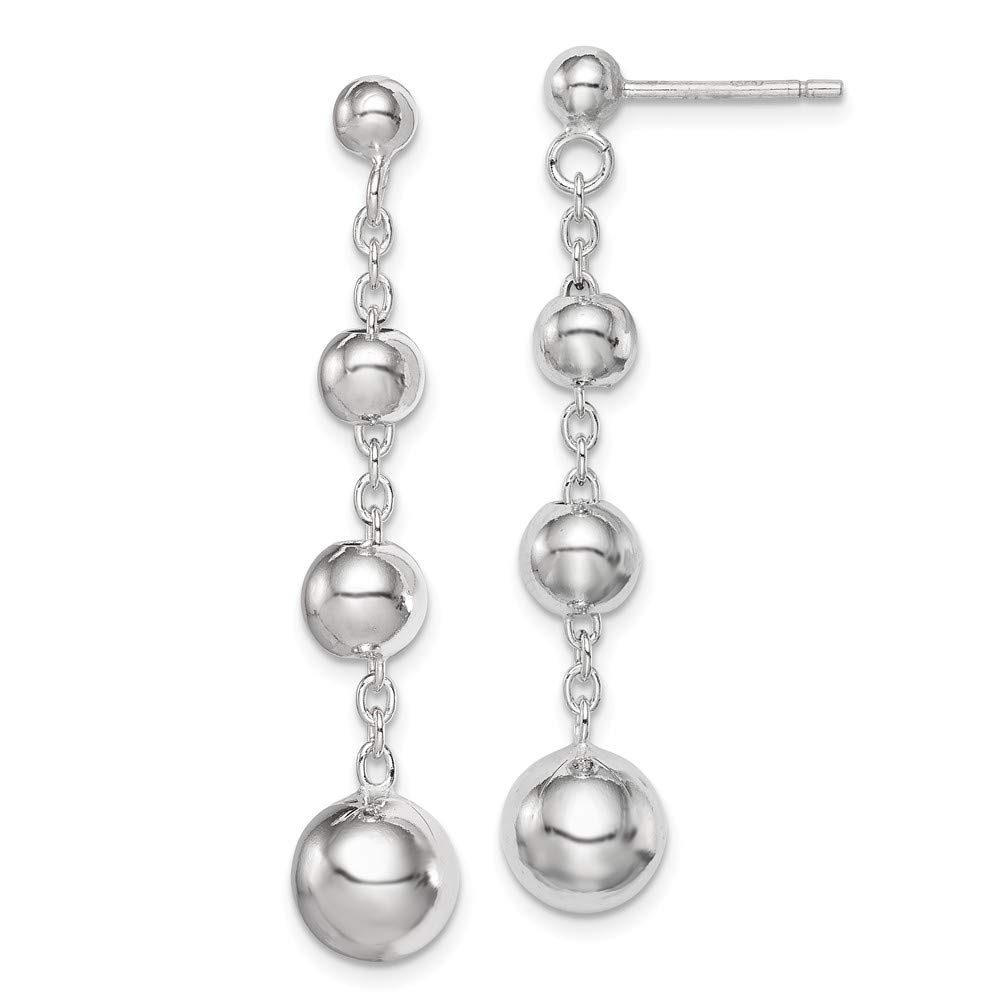 Styling Sterling Silver Rhodium-Plated Polished Beaded Post Dangle Earrings for Women | Elegant Party & Wedding Jewelry Gift