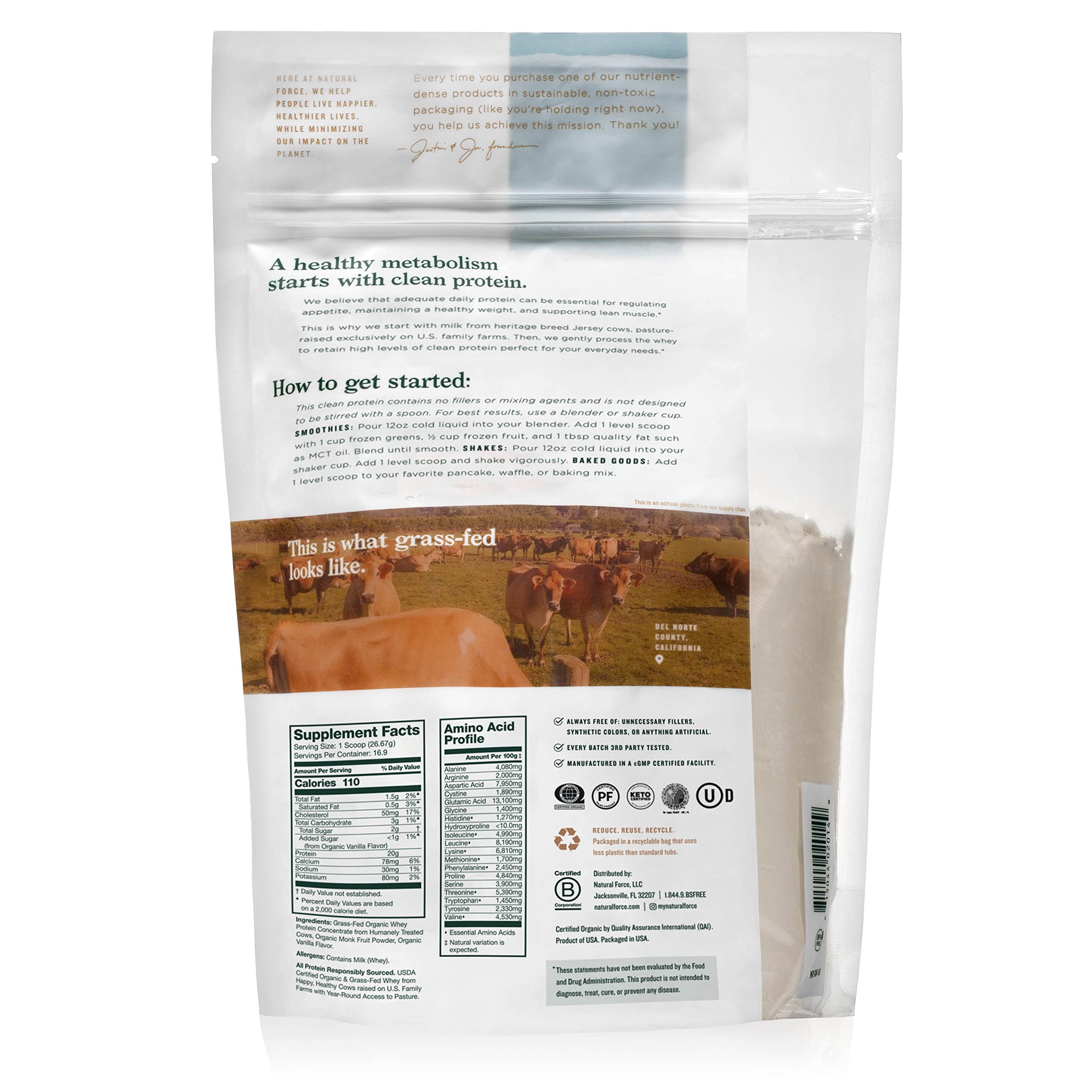 Grass Fed Organic Whey Protein Powder - Non-GMO, Humane Certified, Lab Tested for Toxins | Vanilla Flavor | Keto, Low Carb & Kosher Friendly | 16oz A2 Protein for Muscle Recovery, Post-Workout & Healthy Lifestyle