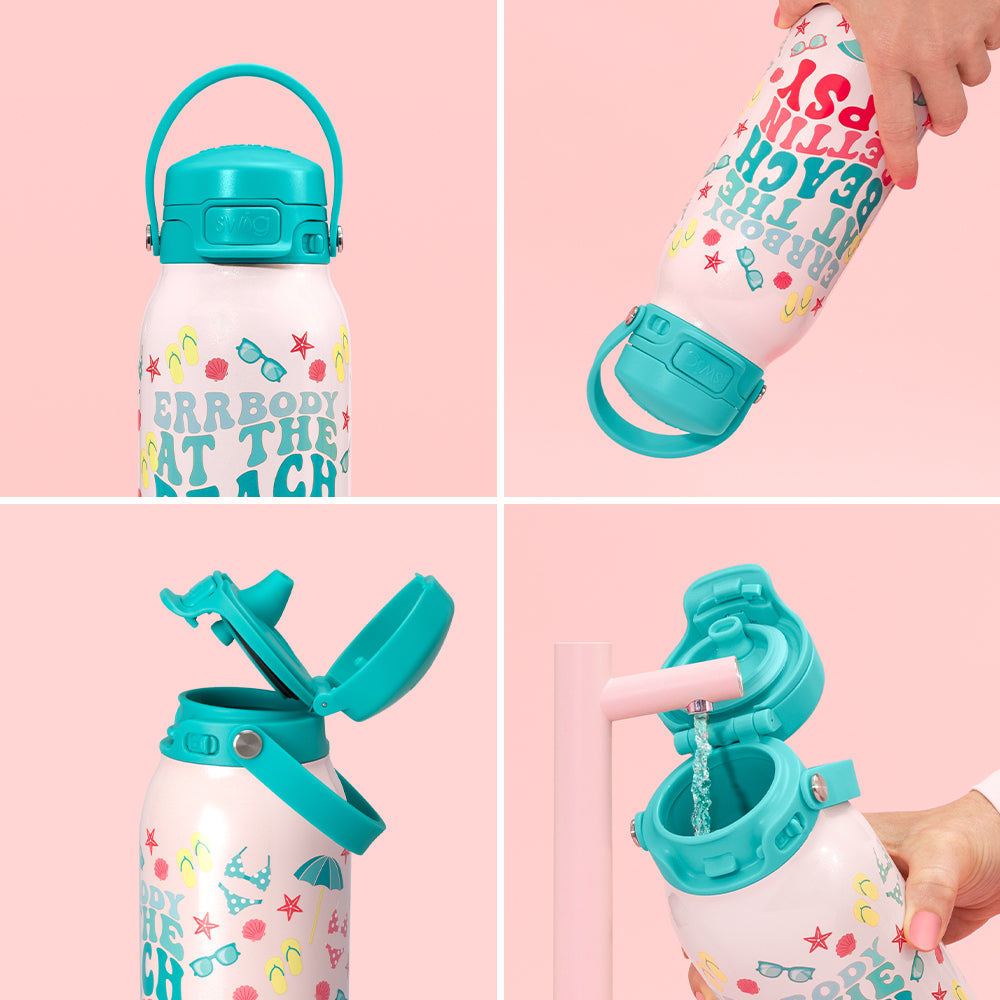 Errbody At The Beach EZ Fill Water Bottle 32oz - Insulated Stainless Steel Leakproof Bottle for Gym, Hiking & Outdoor Activities