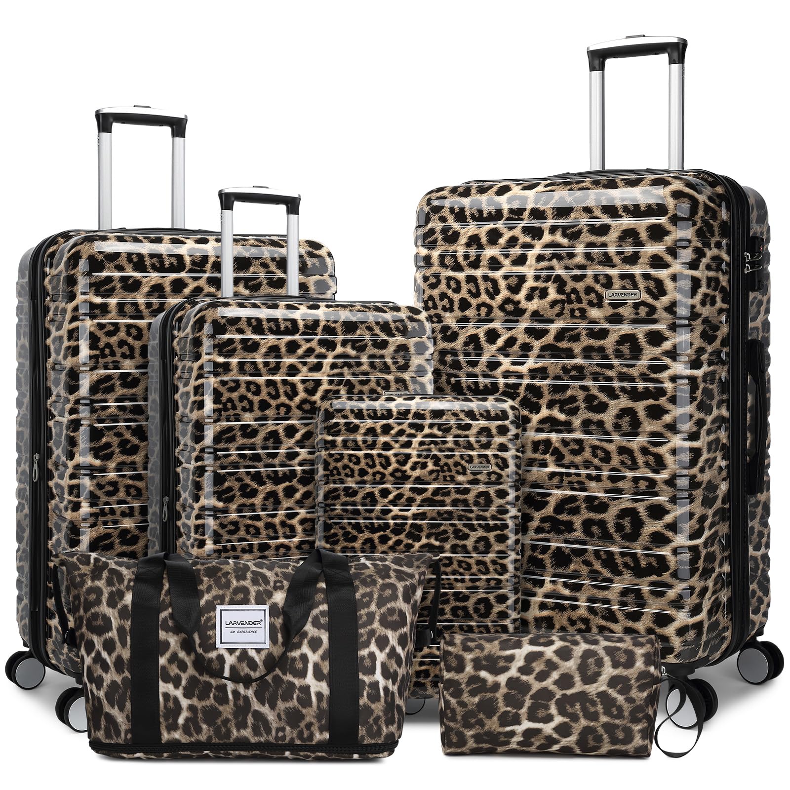 6-Piece Lavender Expandable Hardside Luggage Set with Spinner Wheels & TSA Lock - Lightweight PC+ABS Leopard Print Suitcases for Men & Women - Perfect for Air Travel, Family Vacations & Business Trips