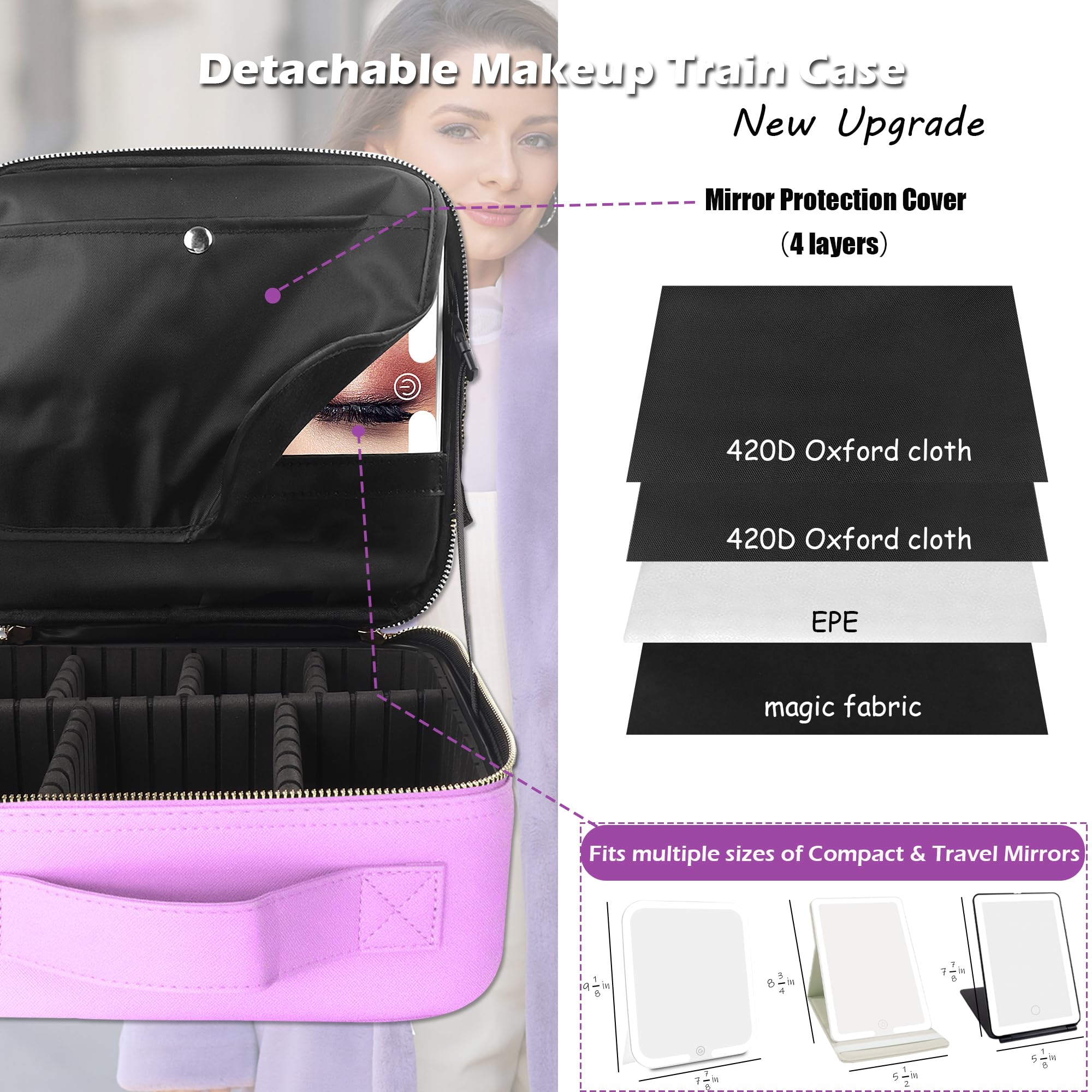 MOMIRA Travel Makeup Bag with LED Mirror - 3 Adjustable Brightness Levels, Waterproof Cosmetic Organizer Case for Women (Purple) | Perfect for Travel, Home Vanity & On-the-Go Touchups
