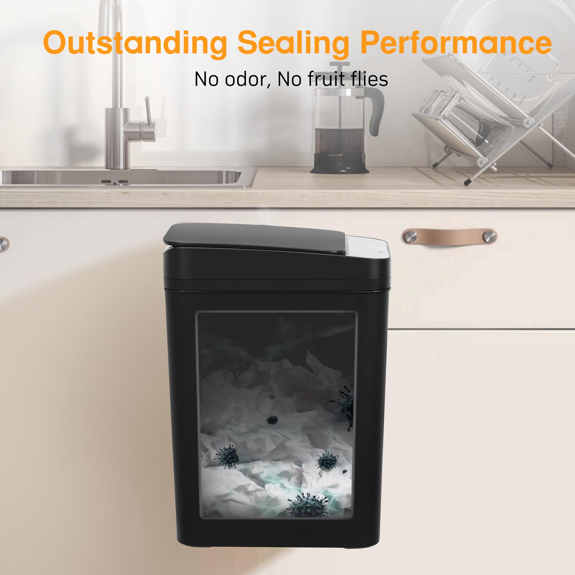 2 Pack Automatic Motion Sensor Trash Can - 2.6 Gallon Touchless Bathroom & Kitchen Garbage Bin with Hanging Design, Narrow Small Rubbish Can for Toilet, Bedroom, RV (Black, Battery Powered) - Perfect for Hands-Free Waste Disposal in Tight Spaces