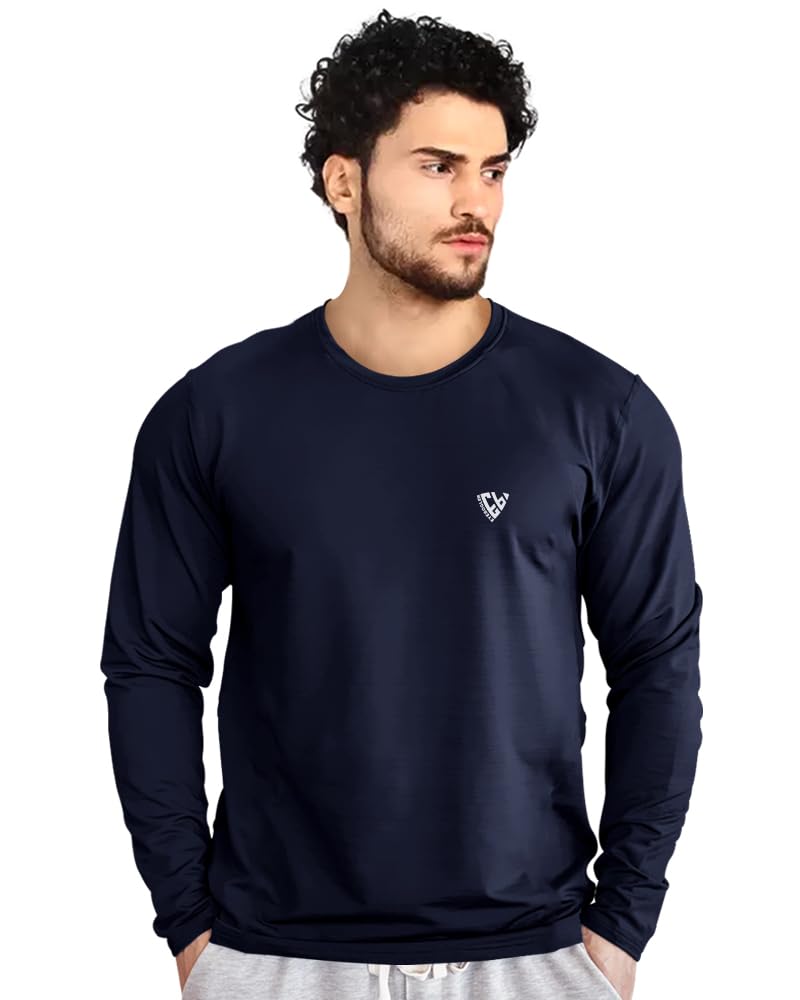EYEBOGLER Men's Round Neck Full Sleeve Active T-Shirt | Regular Fit Cotton Tee for Gym, Running & Casual Wear