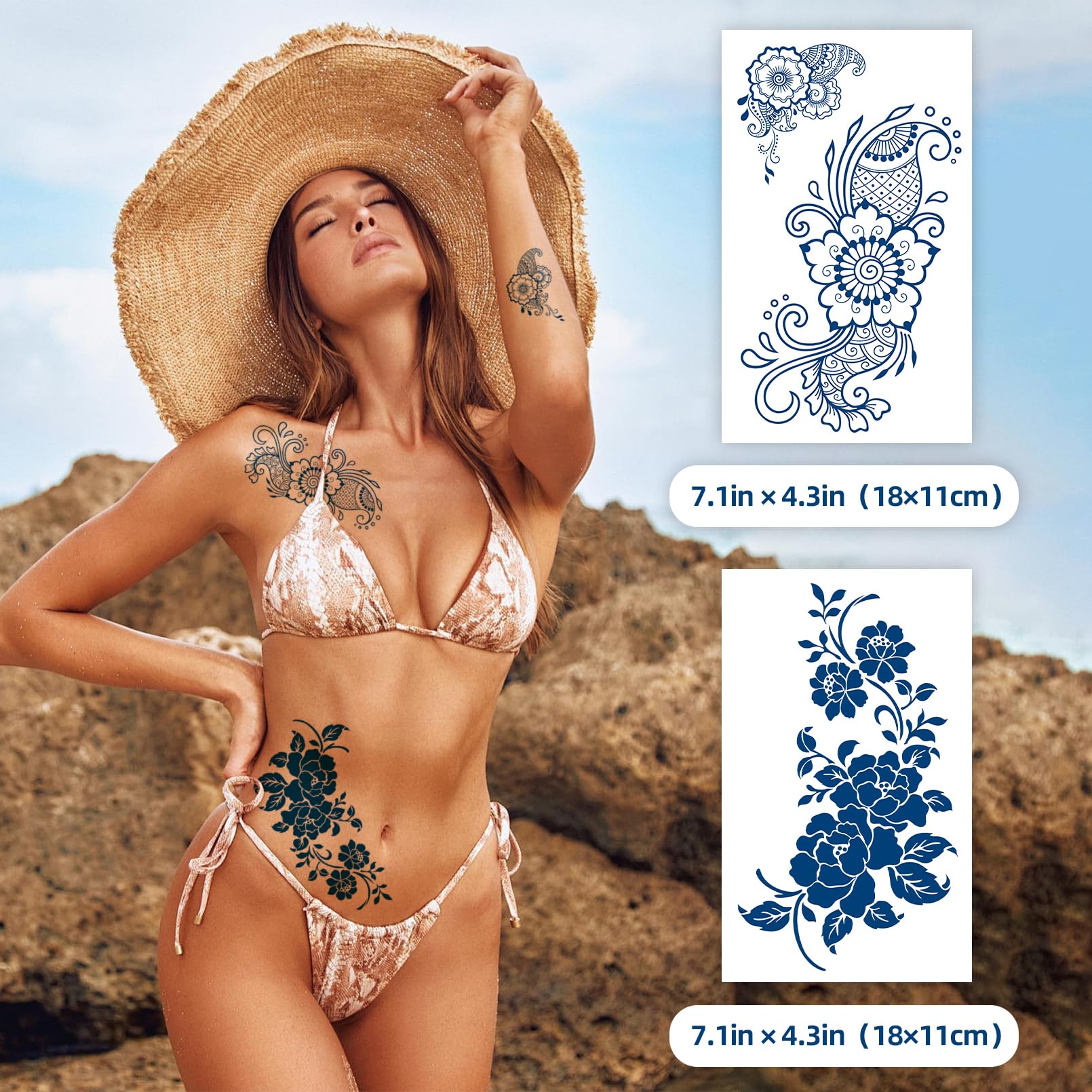 Realistic Semi Permanent Tattoos - 8 Sheets Waterproof Fake Tattoo Stickers Lasts 1-2 Weeks | Plant-Based Ink for Women & Men | Perfect for Halloween, Parties, Cosplay and Christmas Gifts