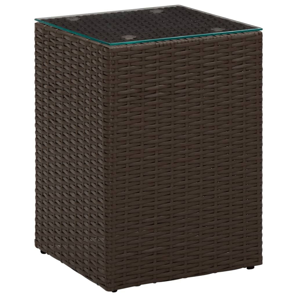 3-Piece Brown Poly Rattan Side Tables with Glass Top - Console Table, Coffee Table, End Table - Perfect for Living Room, Study, Bedroom & Hallway Decor