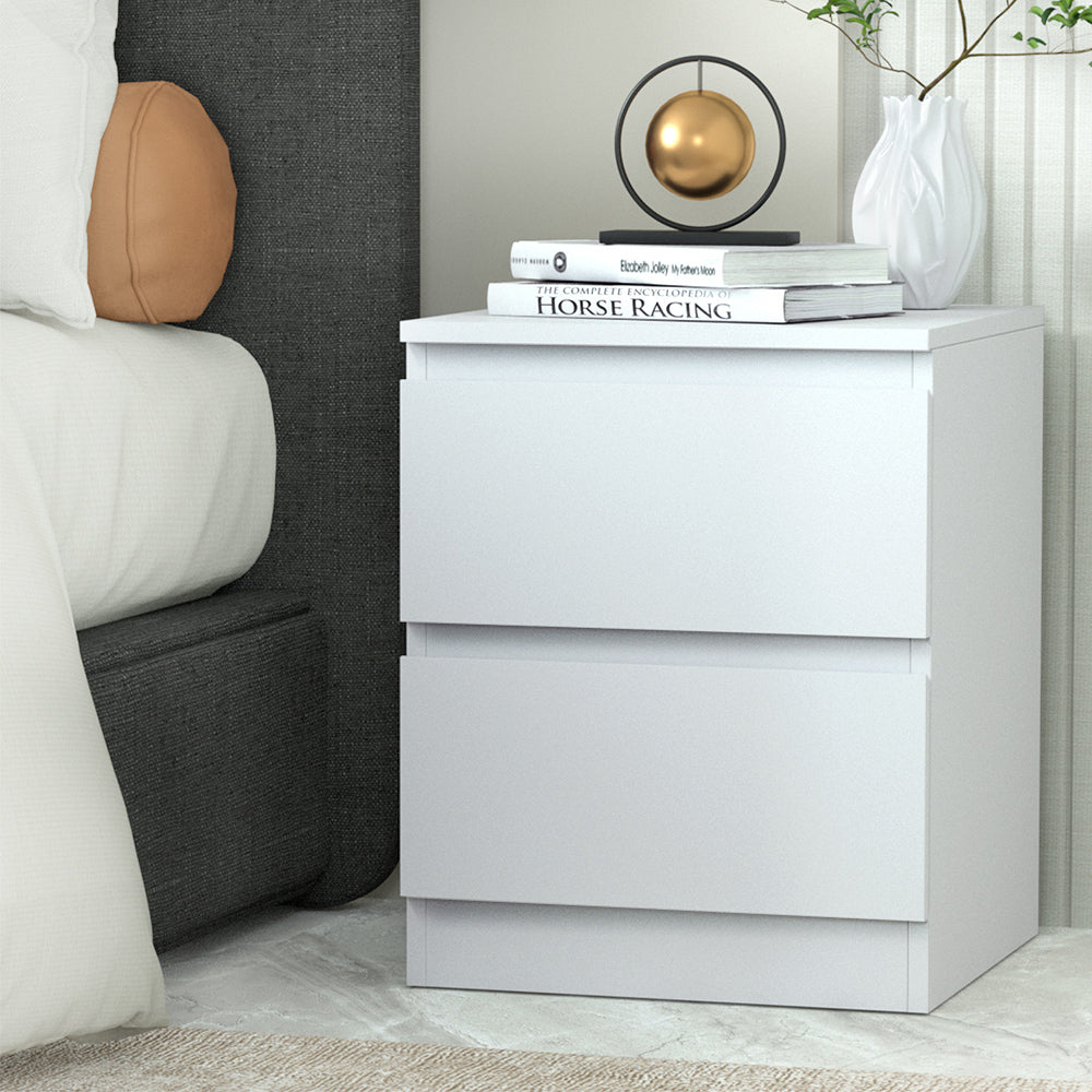Modern White Nightstand with Drawers & Built-in Lamp - Bedside Table for Bedroom, Living Room, or Office Storage & Lighting Solution
