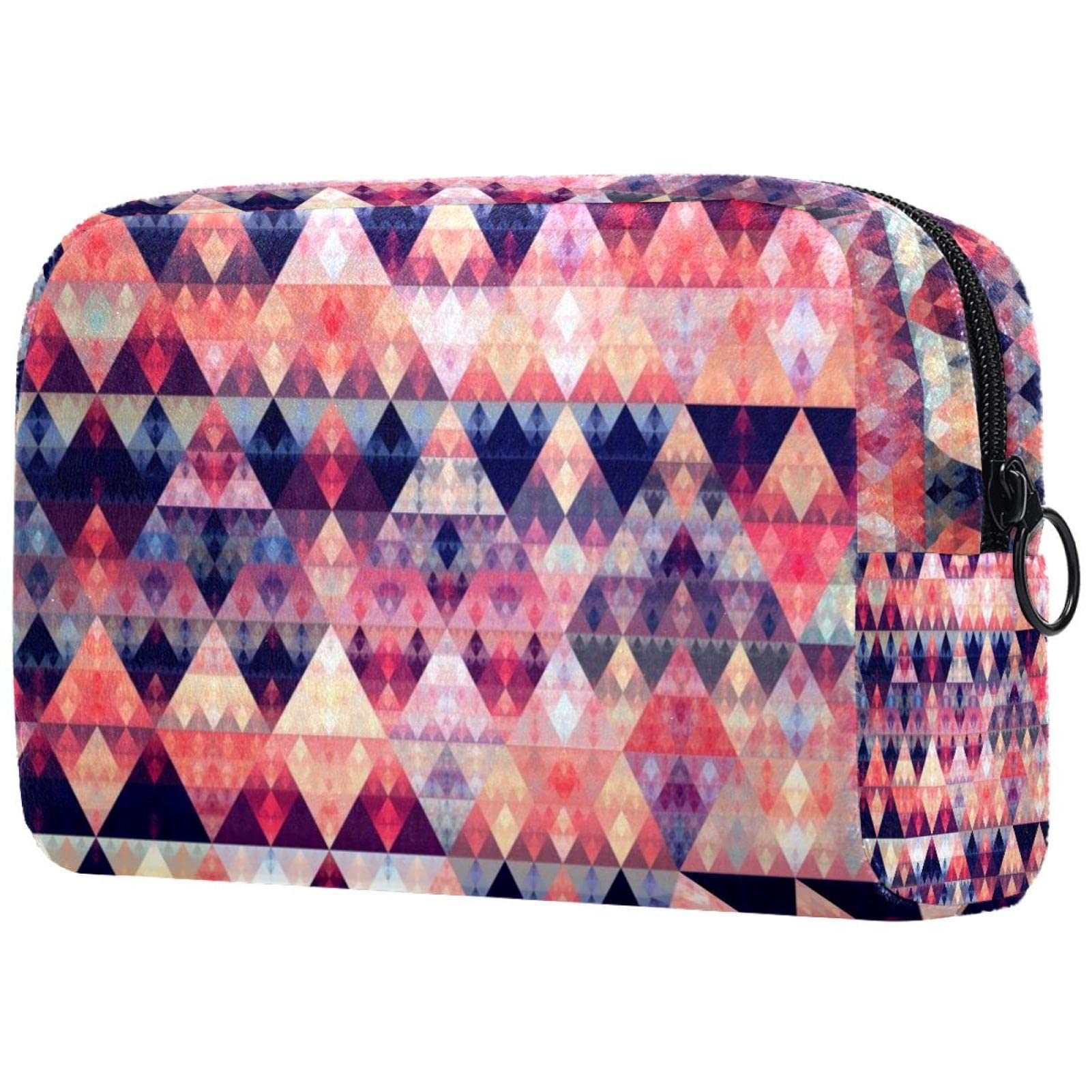 Professional Travel Makeup Bag - Waterproof Cosmetic Organizer with Brush Holder & Storage Pockets, Triangle Pattern Design for Women | Perfect for Travel, Gym, and Daily Use