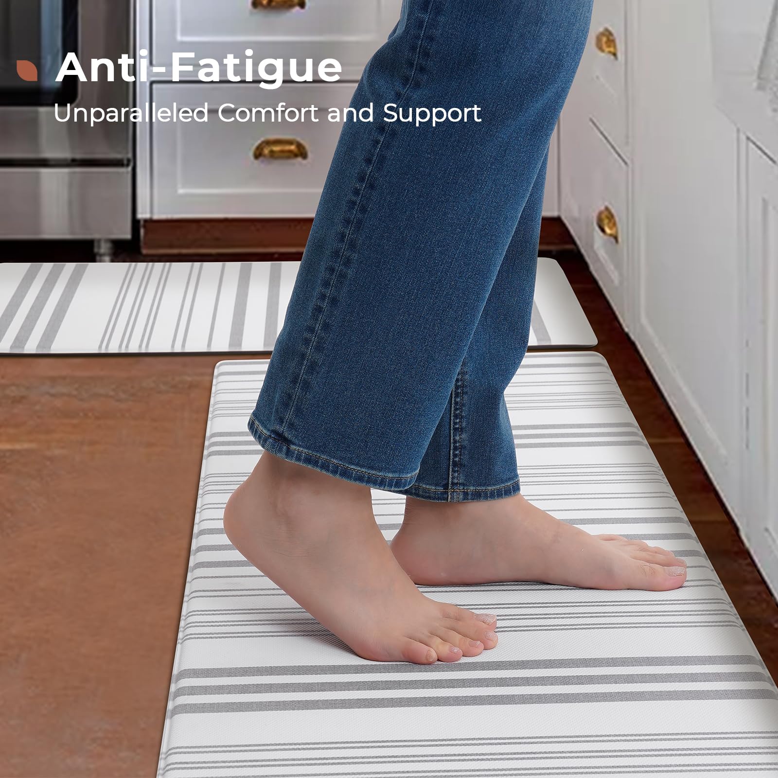 FRESHMINT Farmhouse Stripe Anti-Fatigue Kitchen Mat Set of 2 - Cushioned Foam Floor Mats, Waterproof Non-Slip Comfort Rug for Kitchen, Sink, Laundry & Office - Perfect for Standing Comfort While Cooking, Washing Dishes or Working