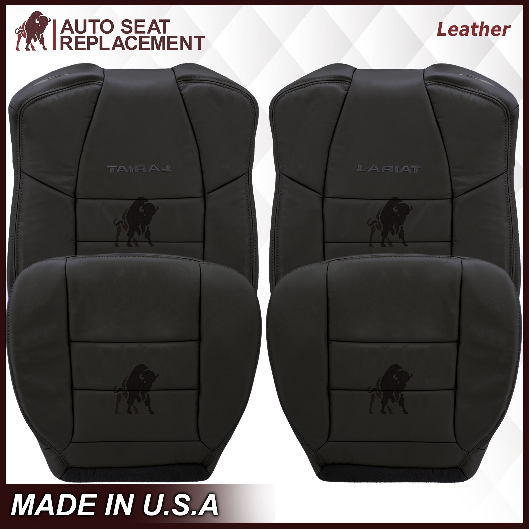 2002-2007 Ford F250 F350 F450 F550 Lariat Extended Cab Custom Fit Seat Covers - Premium Black Leather or Vinyl Protection for Trucks - Perfect for Work, Off-Road & Daily Driving
