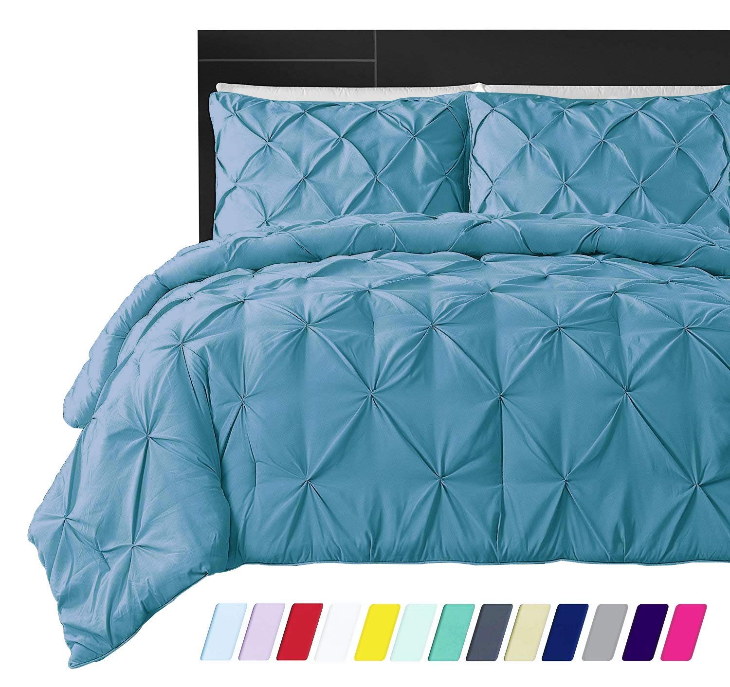 Luxury 1000 Series All Season Down Alternative Comforter Set - 100% Egyptian Cotton 500 GSM, Pinch Pleated Design with 2 Pillow Shams, Sky Blue, Twin Size 68