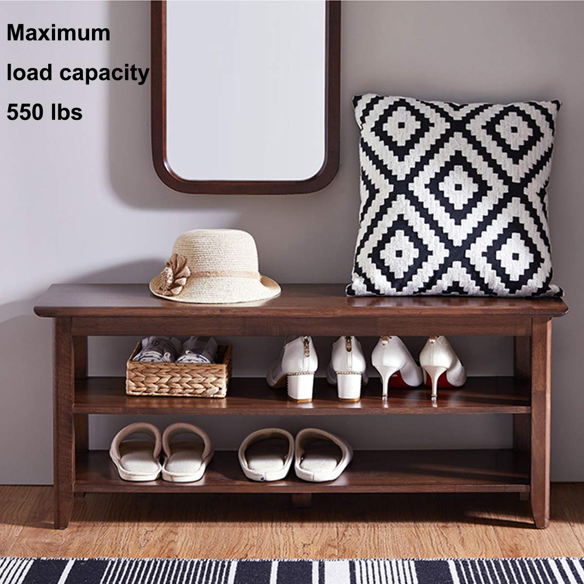 Rustic Solid Wood Shoe Storage Bench - 39.4