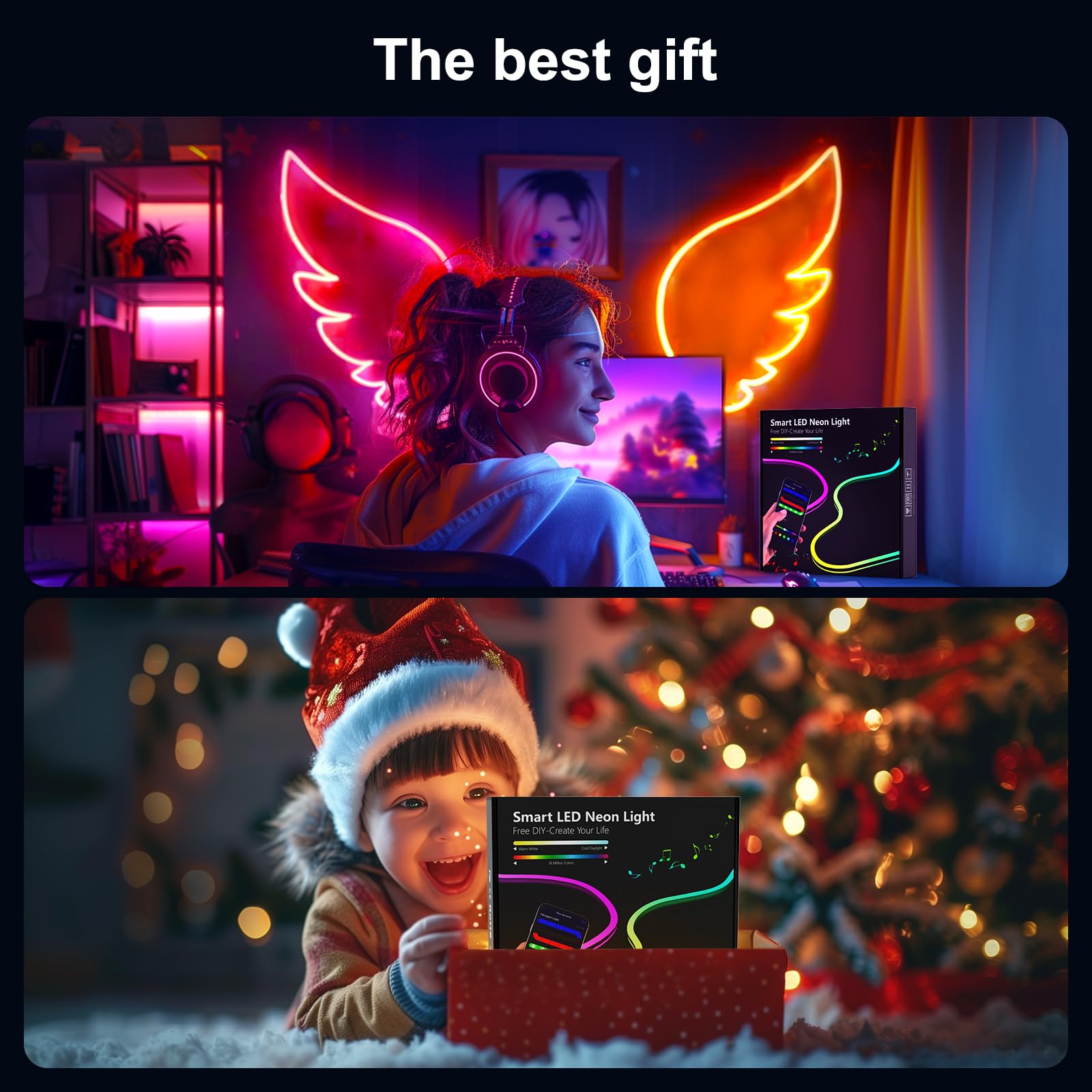 Smart LED Neon Rope Lights Strip - 6.56ft/2m Flexible Bendable Diffused Flow DIY Neon Light with App Control for Bedroom, Gaming Room, Bar, Party & Home Decoration