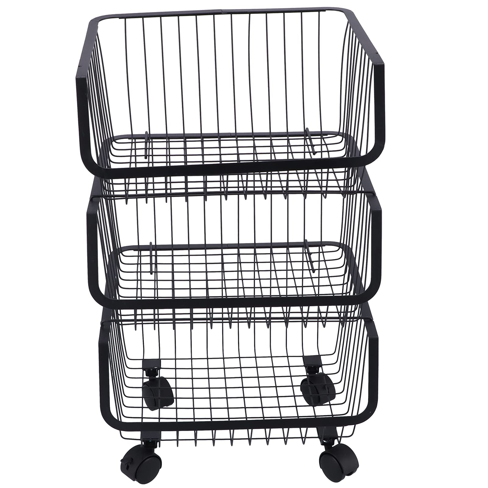Zerone 3-Tier Black Wire Storage Basket with Chalkboard - Stackable Hanging Baskets for Kitchen, Fruits, Vegetables, Toiletries & Bathroom Organization | Perfect for Pantry, Laundry Room & Closet Storage