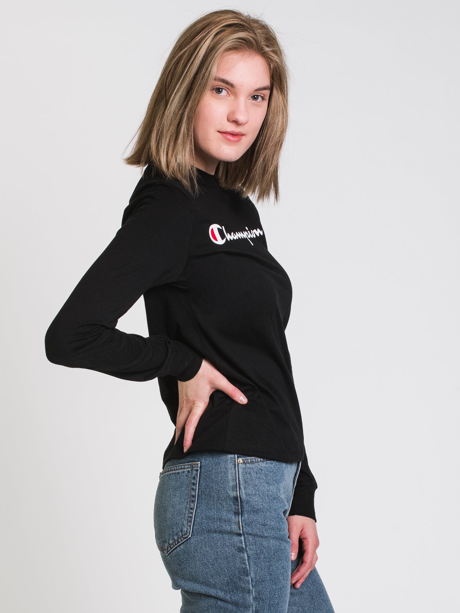 Champion Classic Script Long Sleeve T-Shirt for Men & Women | Soft Cotton Crewneck Tee | Vintage-Inspired Casual Wear for Everyday Outfits, Gym, and Lounge